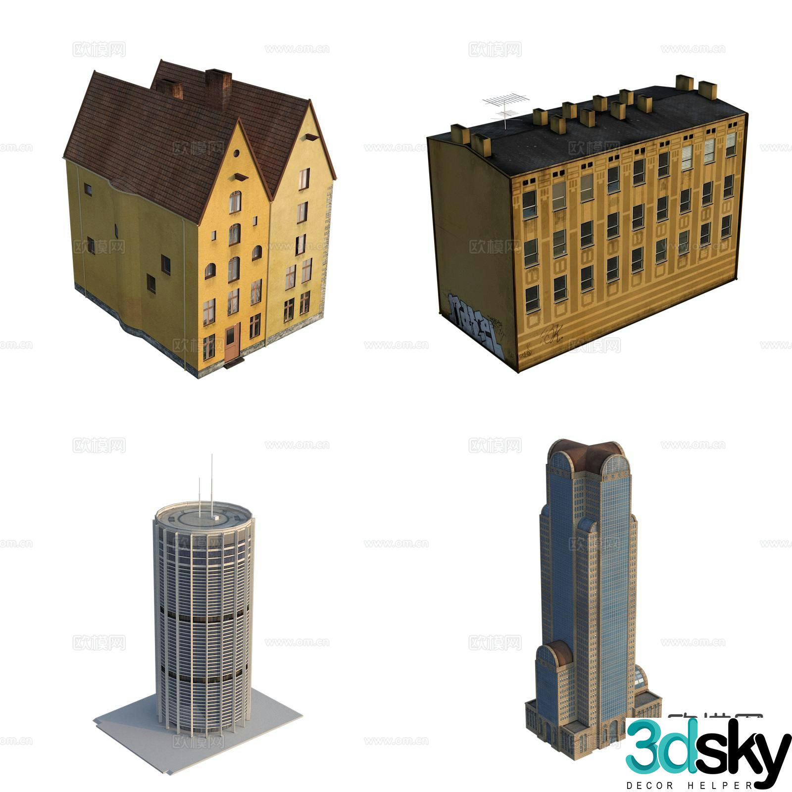 Classical European style residential building high-rise building 3D model
