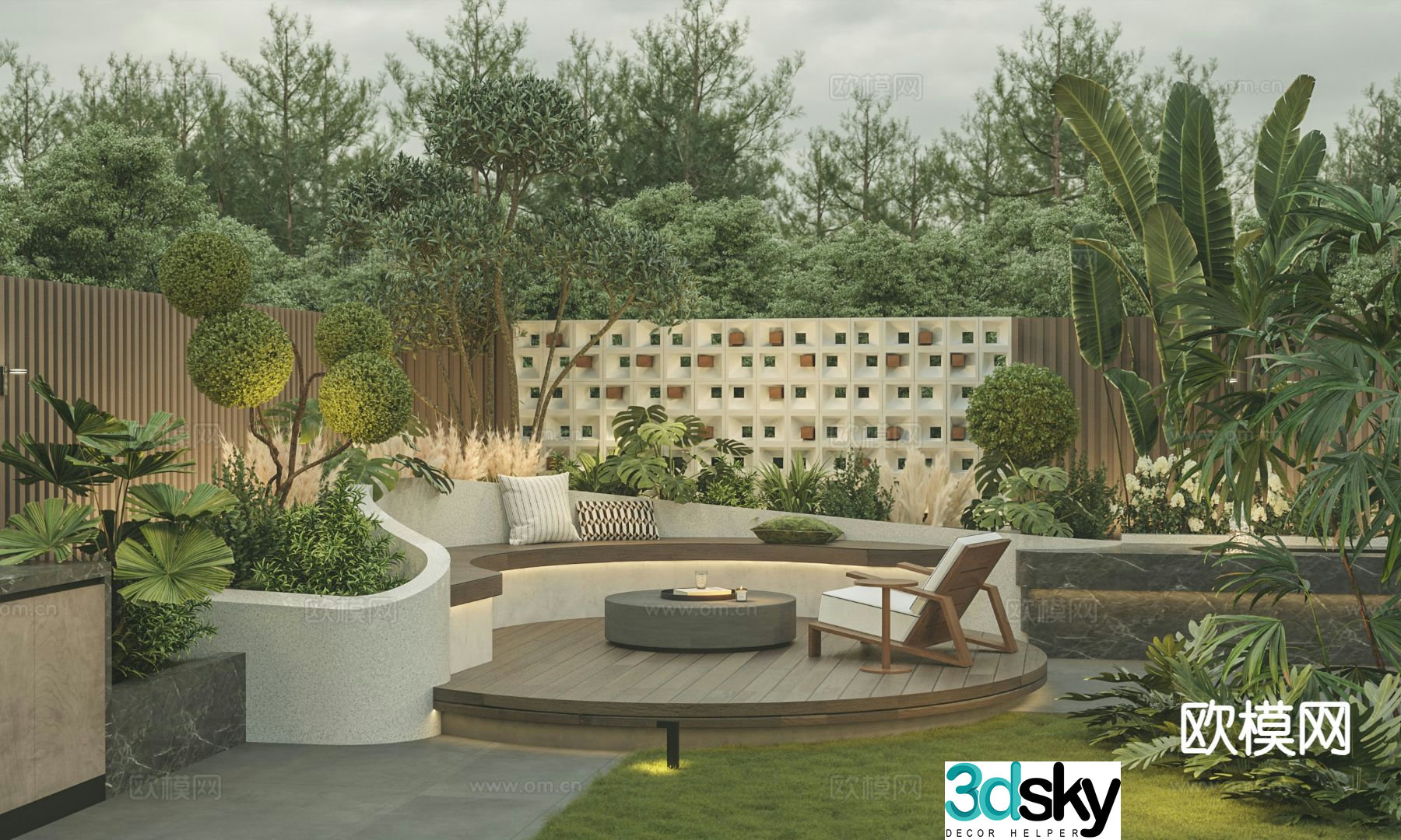 Modern forest courtyard villa courtyard garden 3D model