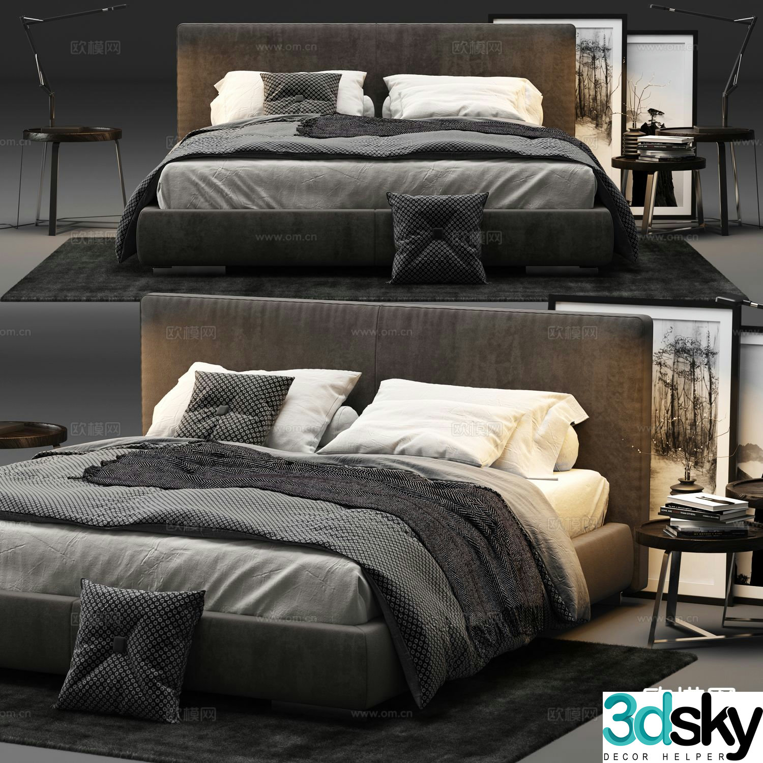 Premium gray double bed 3d model