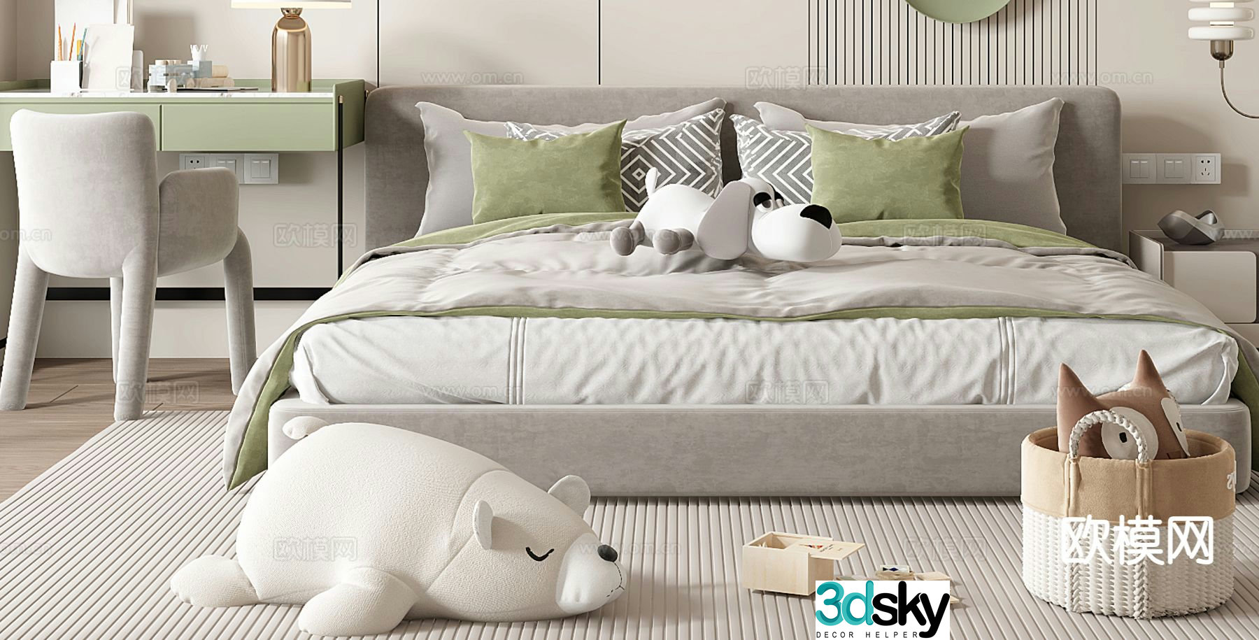 Modern children’s bed double bed 3d model