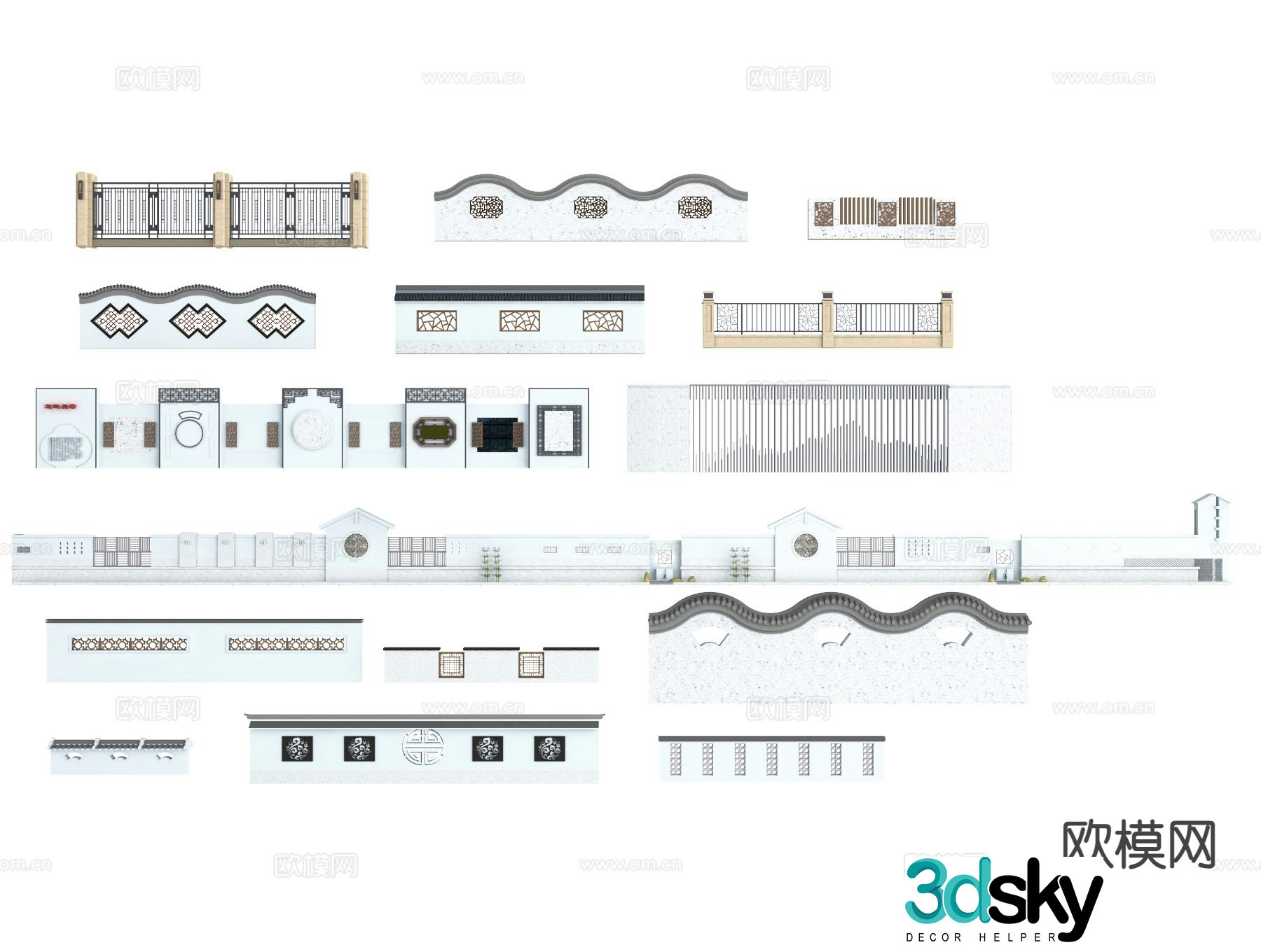 New Chinese style landscape wall 3D model