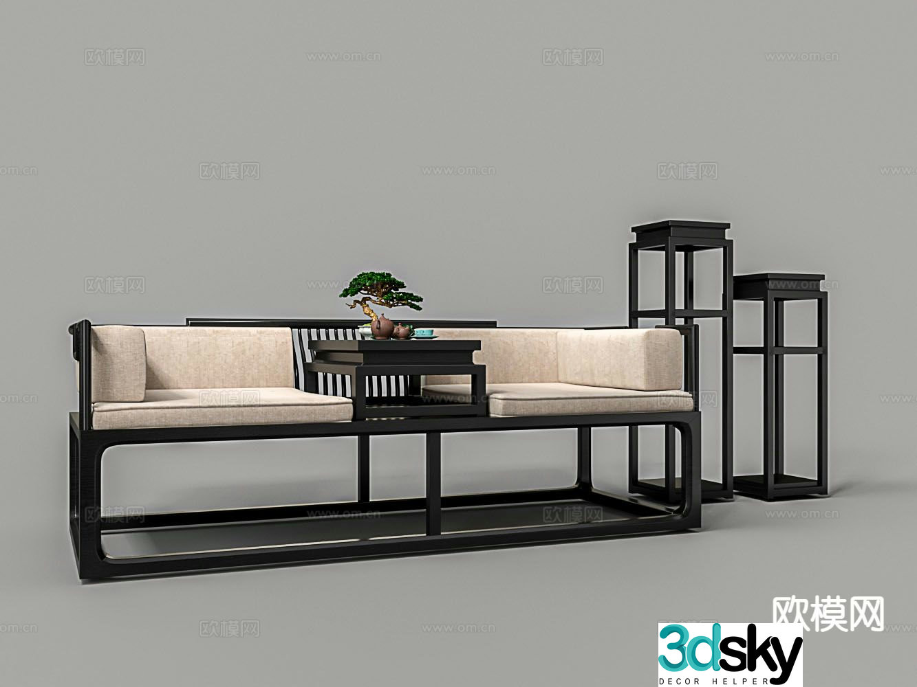 Chinese double sofa 3D model