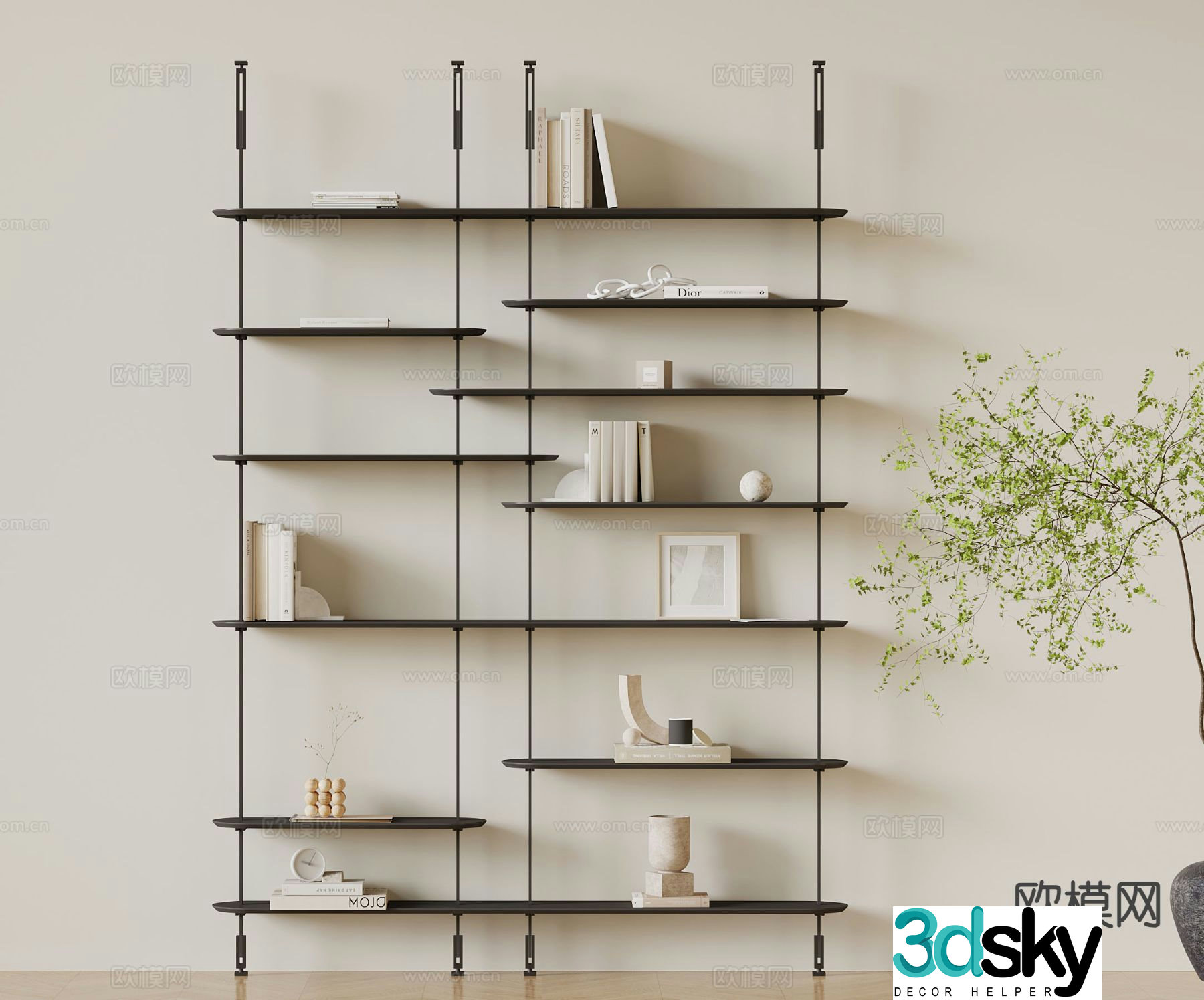 Modern bookshelf books steel belt bookshelf 3d model