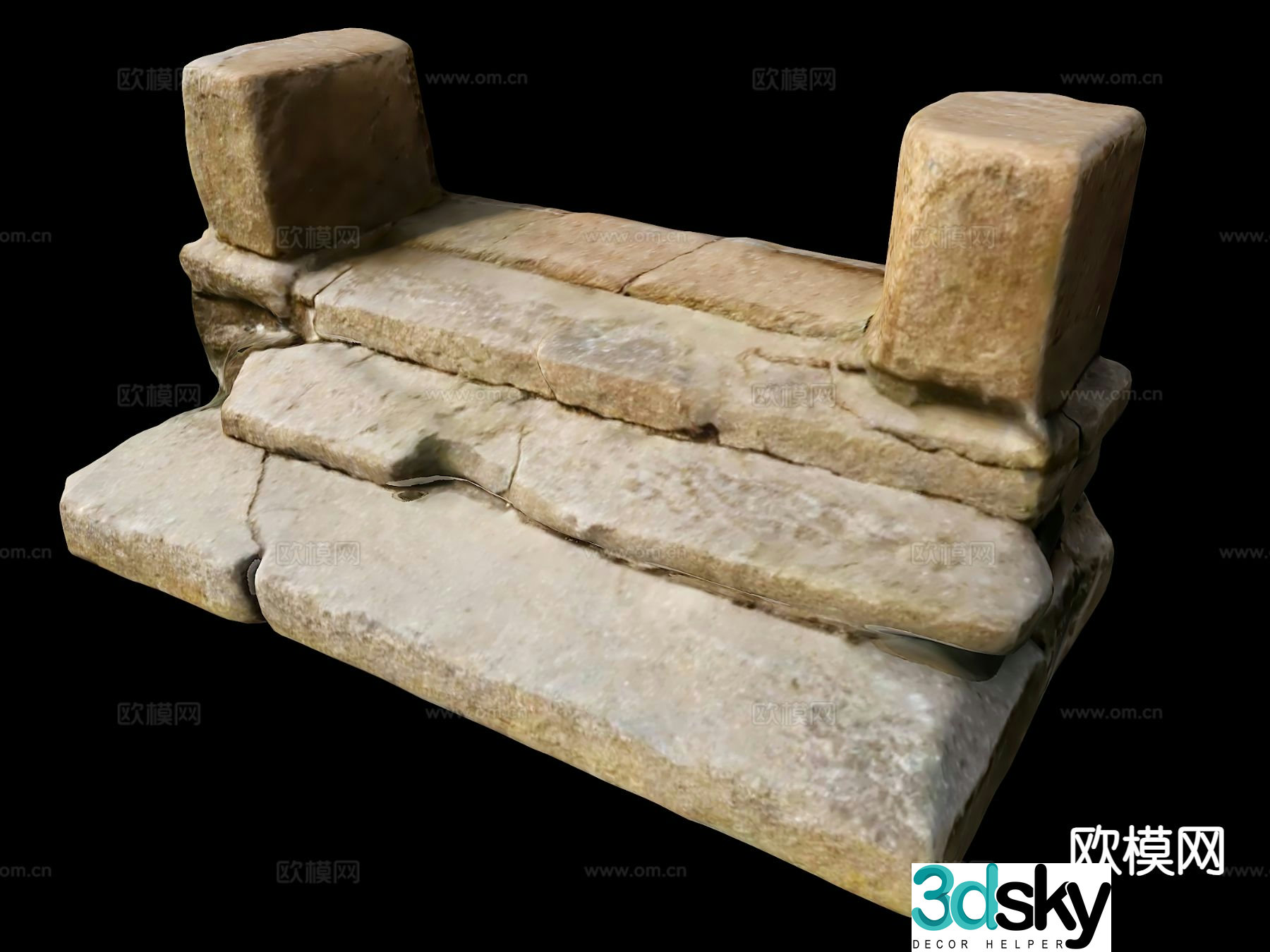 Old slate steps stone steps rural rough stone steps 3D model