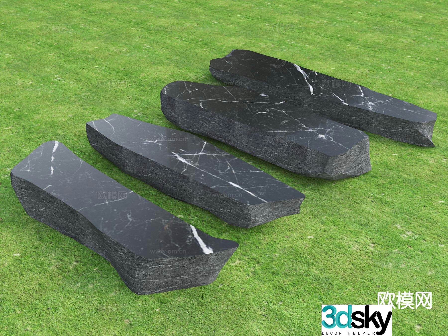 stone bench stone mirror block stone strip stone 3d model