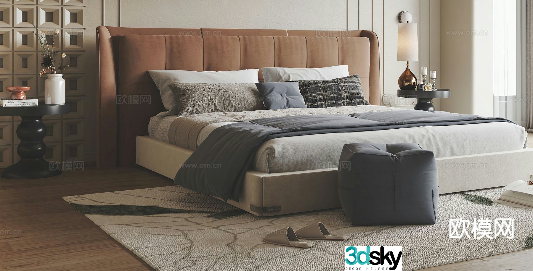 Modern double bed 3d model