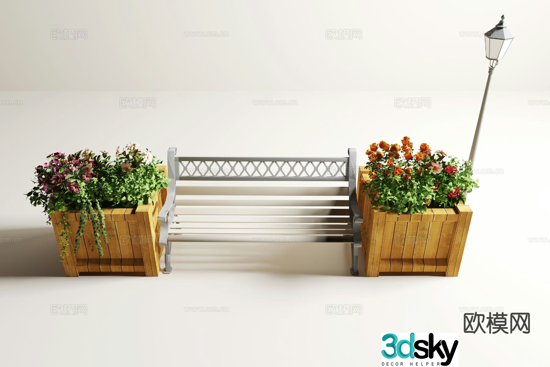 Flower box Anticorrosion wood flower box Outdoor chair 3D model