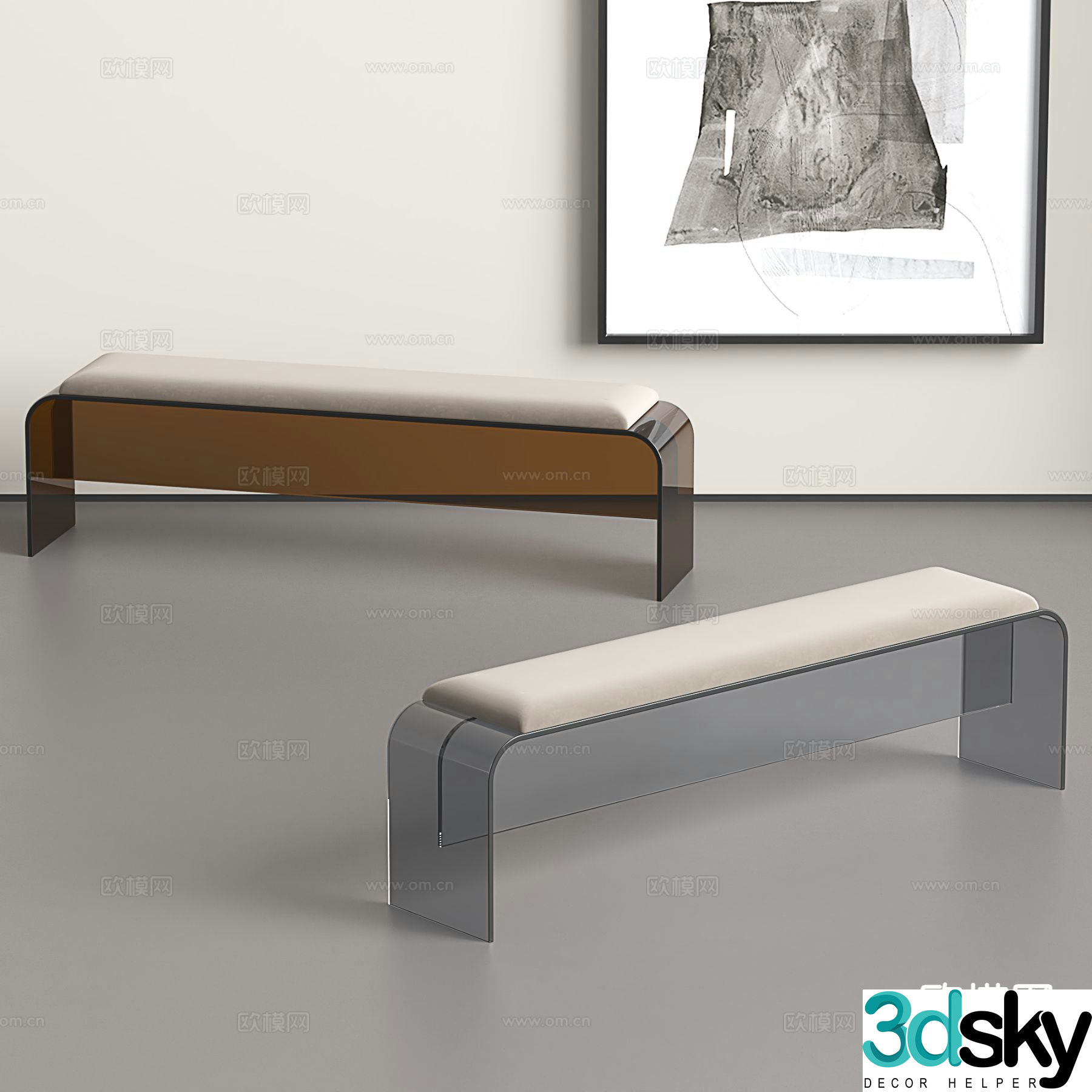Modern acrylic bench shoe changing stool sofa stool 3d model