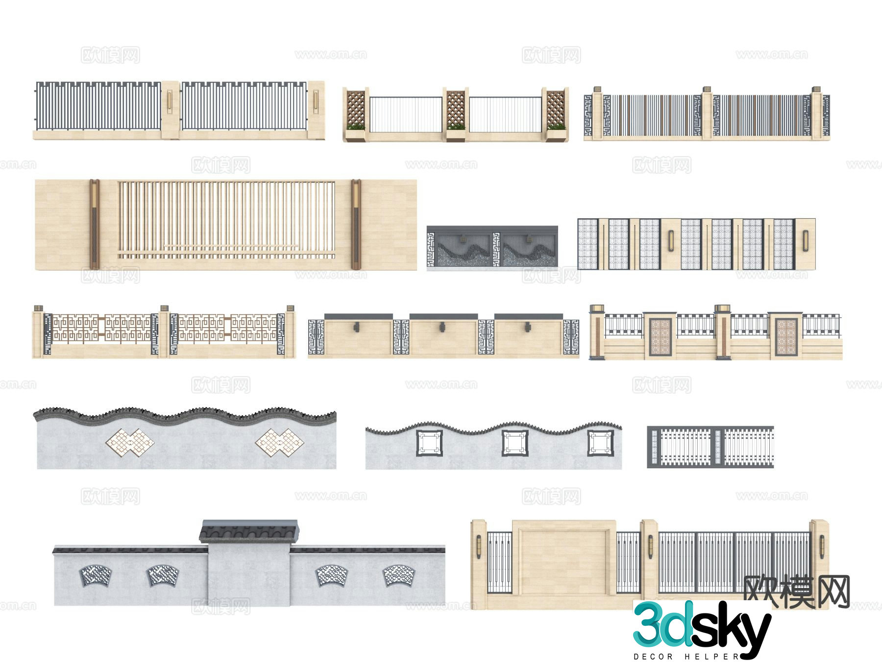 New Chinese style landscape wall 3D model