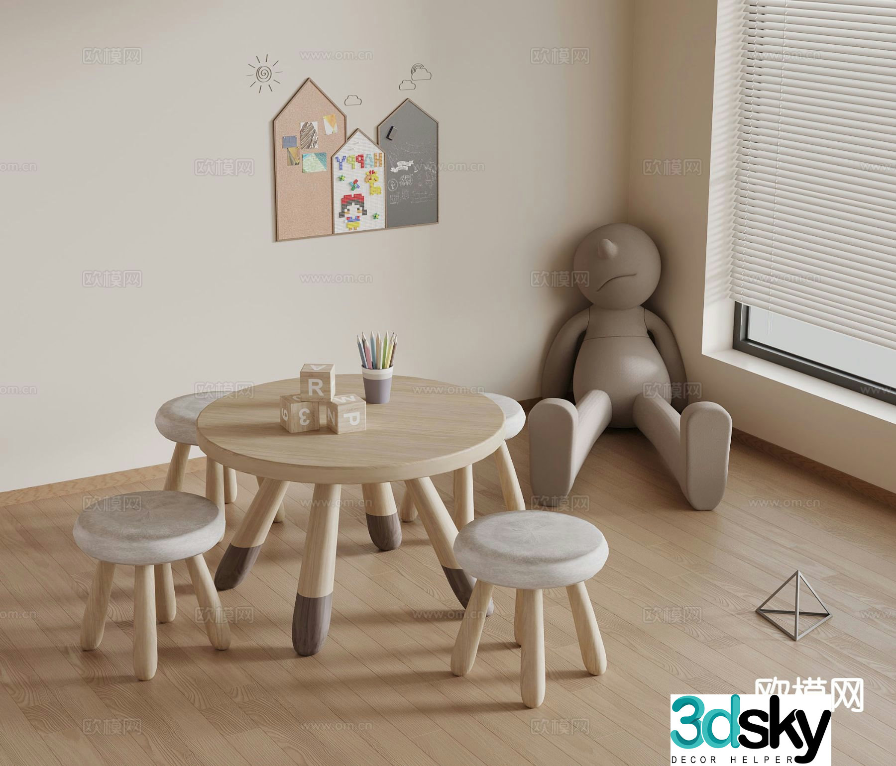Modern children’s table and chair 3d model