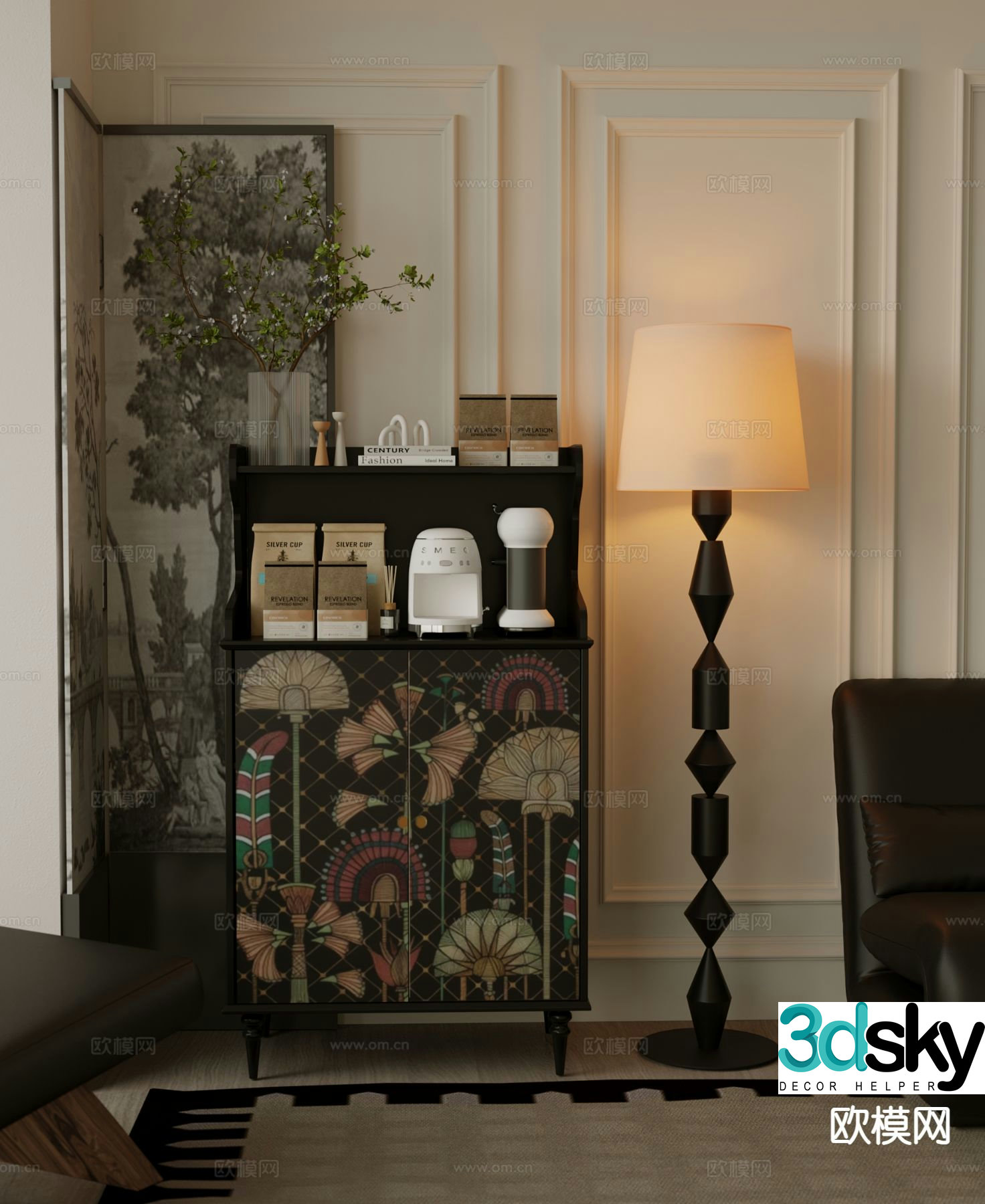 Middle-aged side cabinet 3D model of entrance cabinet