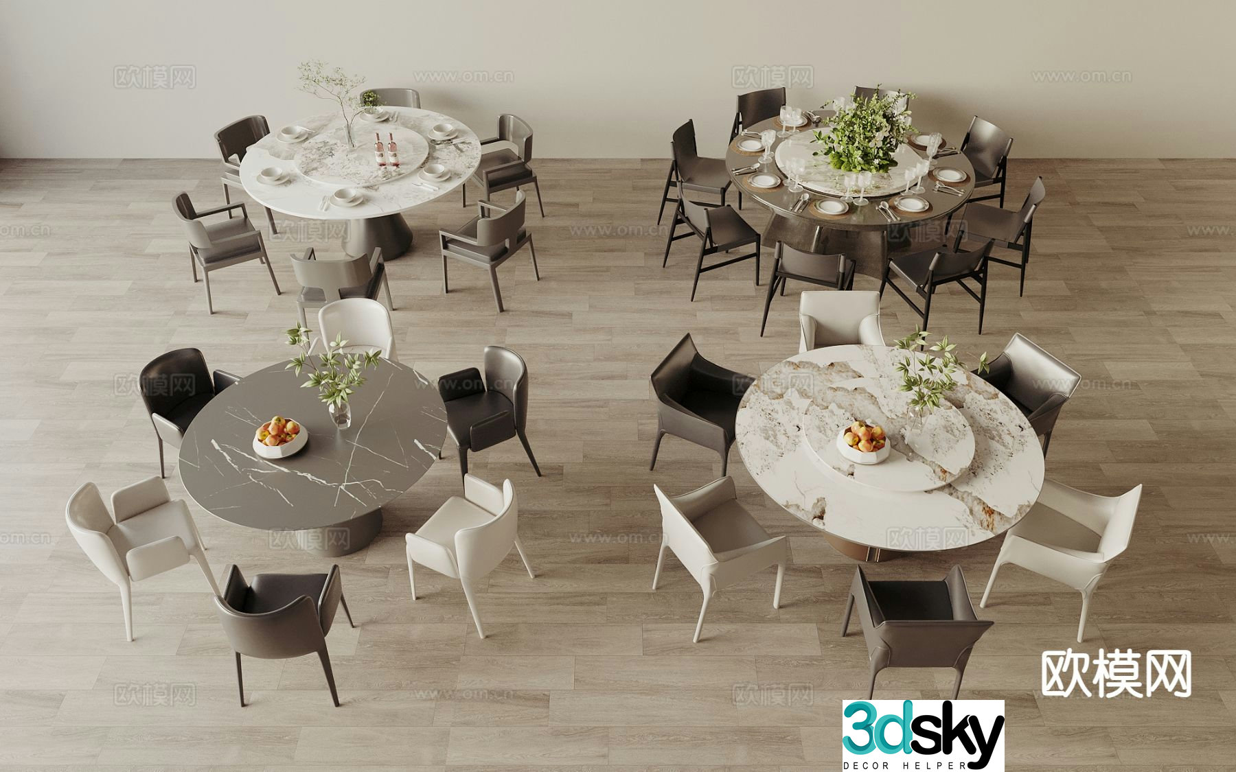 Modern round dining table and chairs 3d model