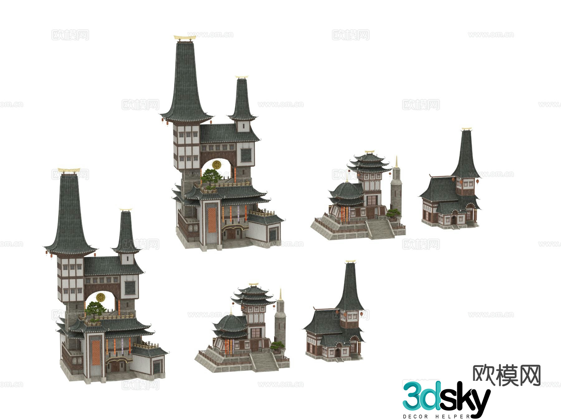 Chinese ancient temple building components 3D model