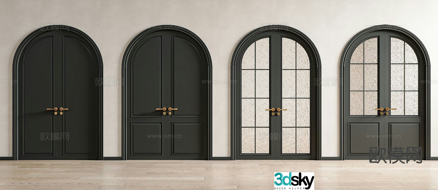 French arch double door glass door 3d model