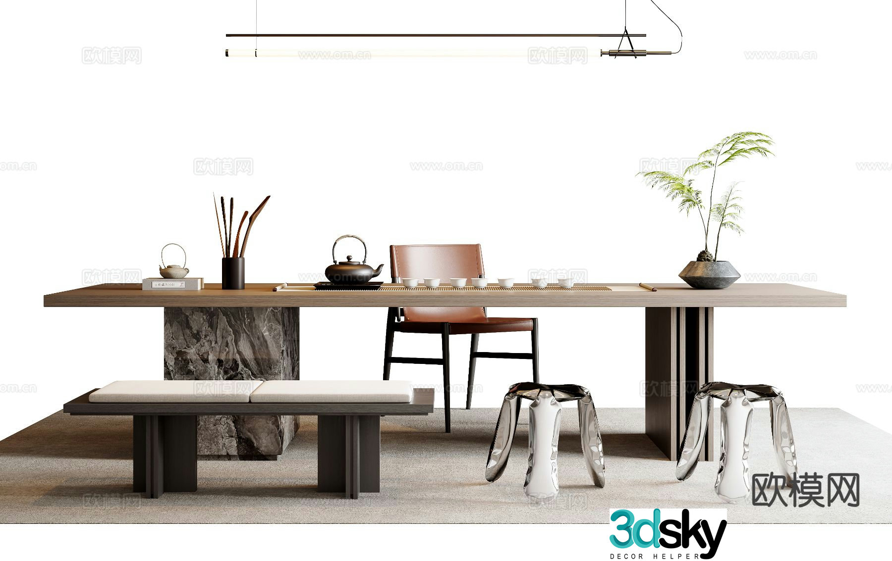 New Chinese style tea table and chairs tea table 3d model