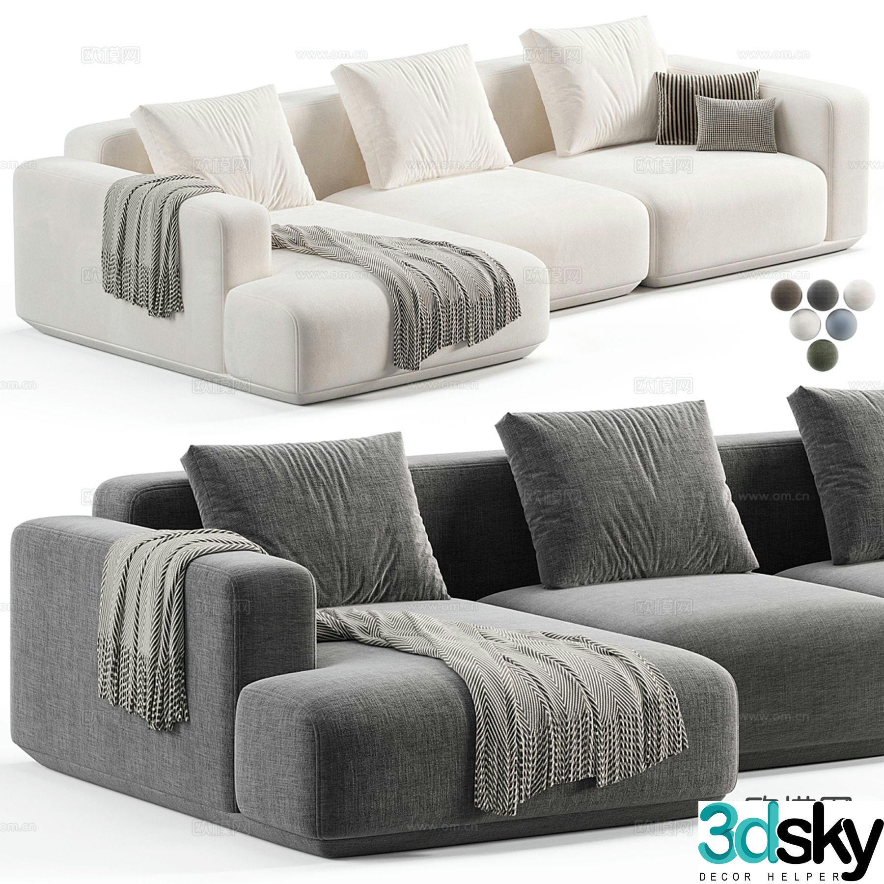 Modern three-seat sofa corner sofa 3d model