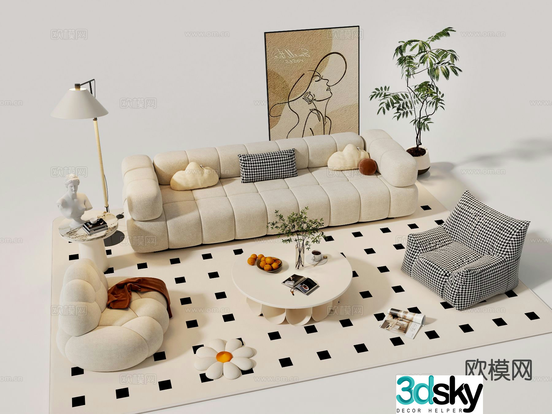 Cream style modular sofa 3d model