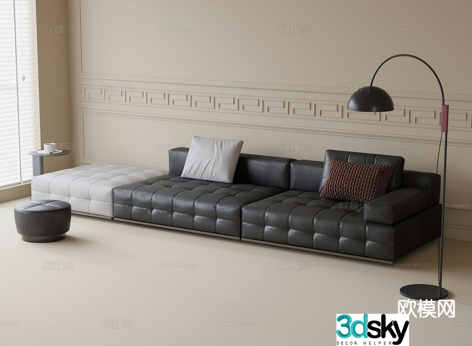 Modern leather sofa three seater sofa 3d model