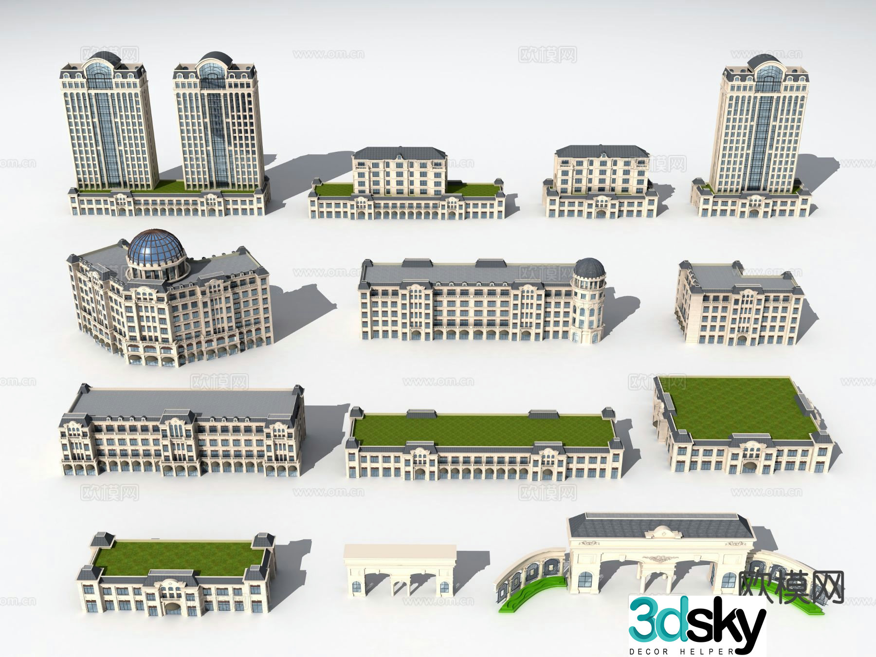 European style hotel residential building single building 3d model