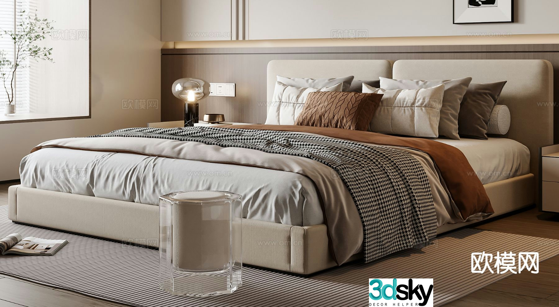 Modern double bed 3d model