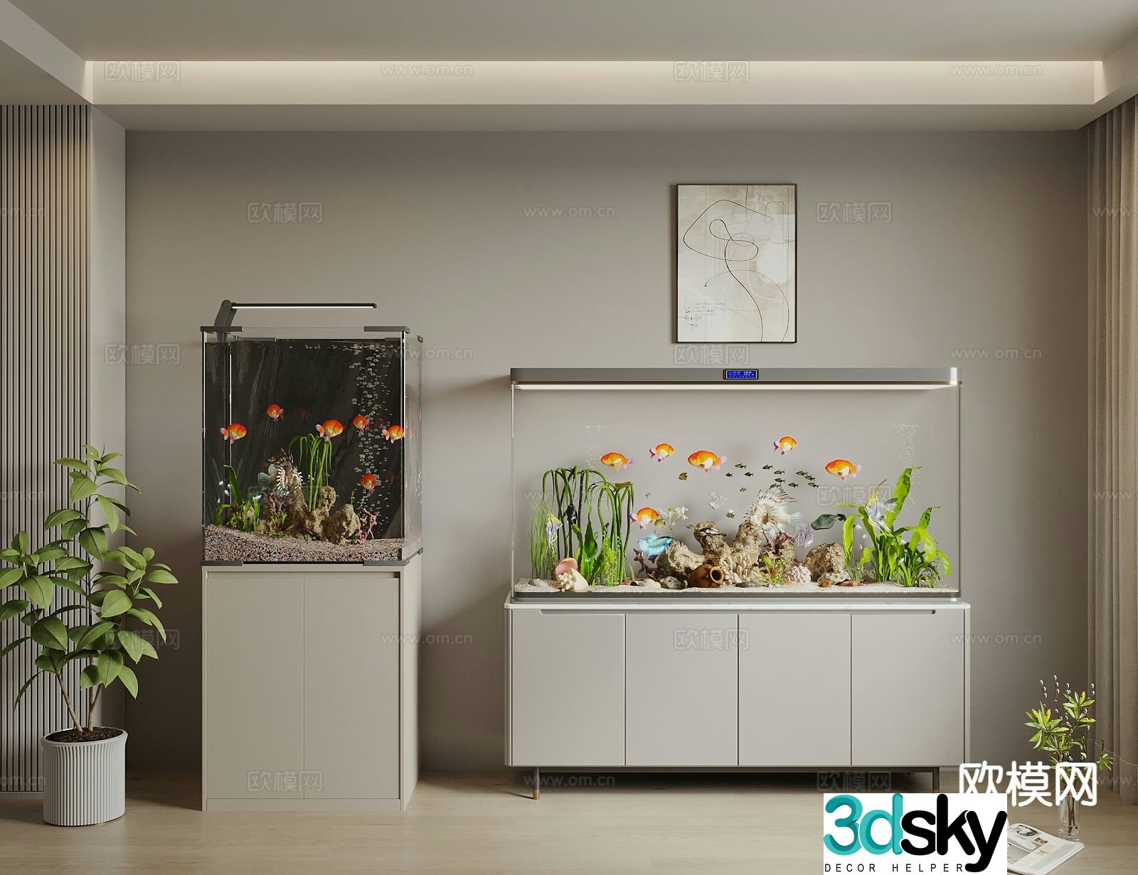 Modern glass fish tank aquarium tropical fish 3d model