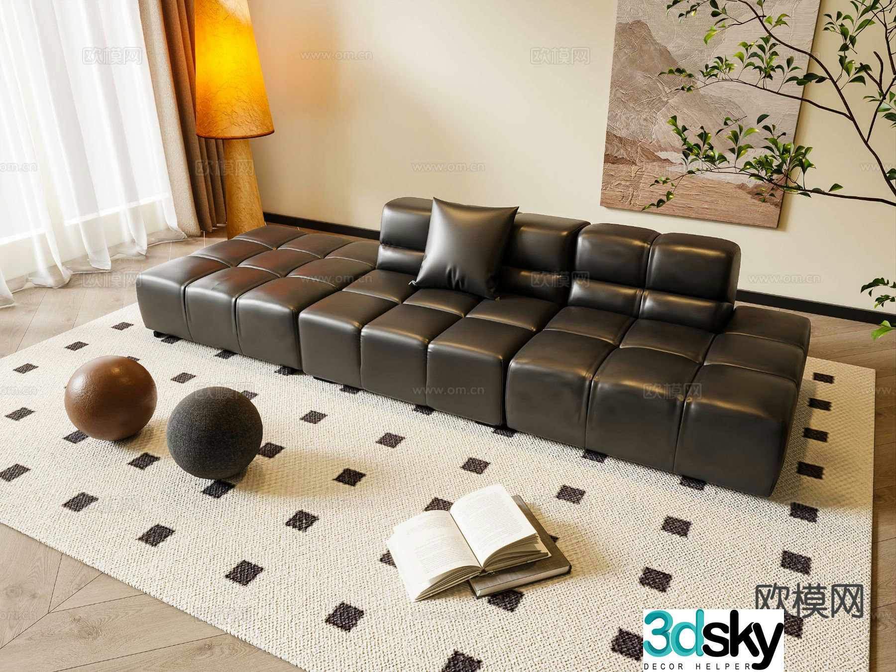 Modern leather sofa multi-seat sofa 3d model