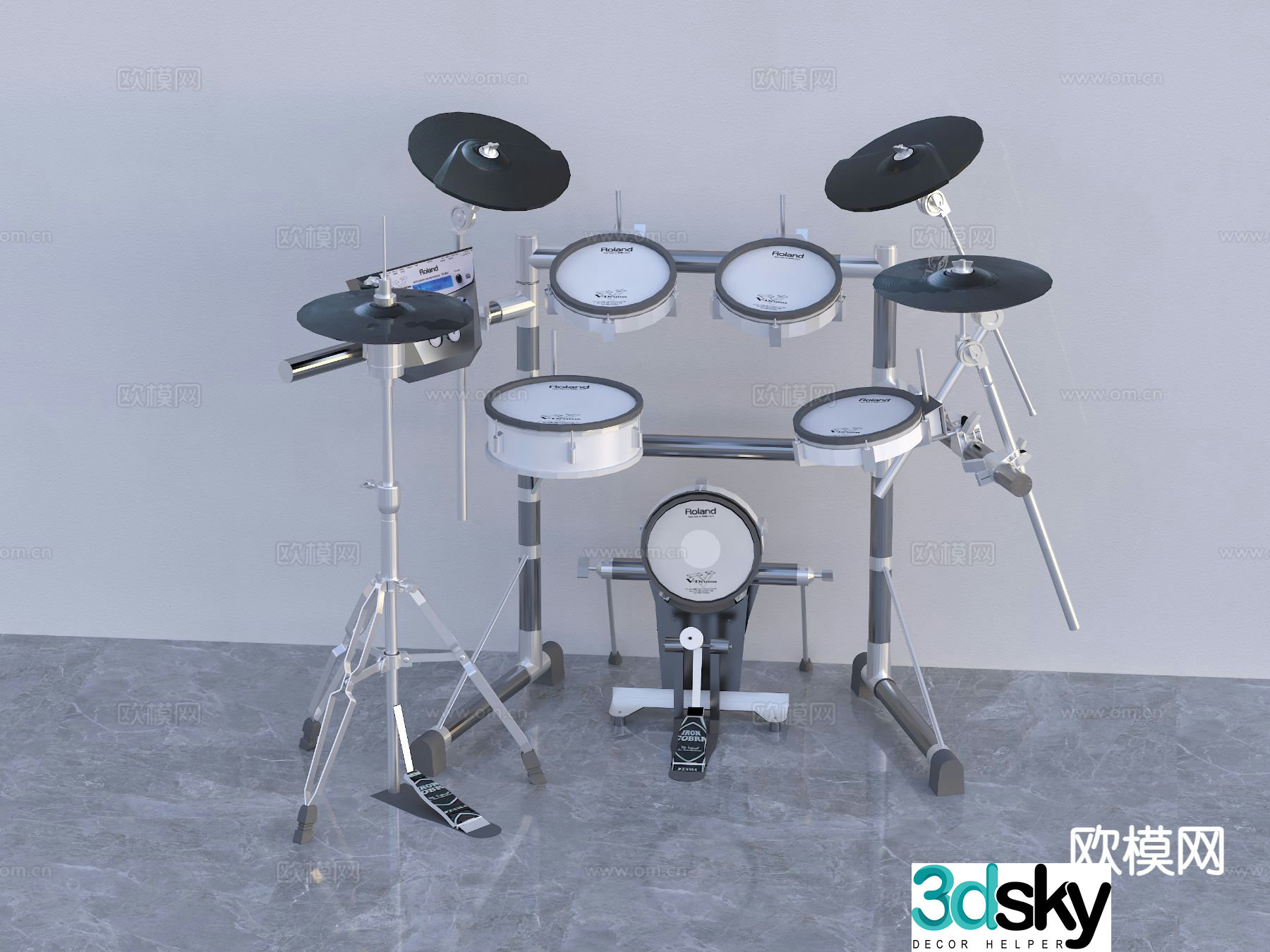 Musical instrument drum set rock rack 3d model