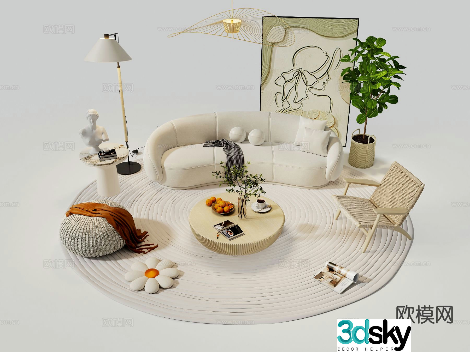 Cream style modular sofa 3d model