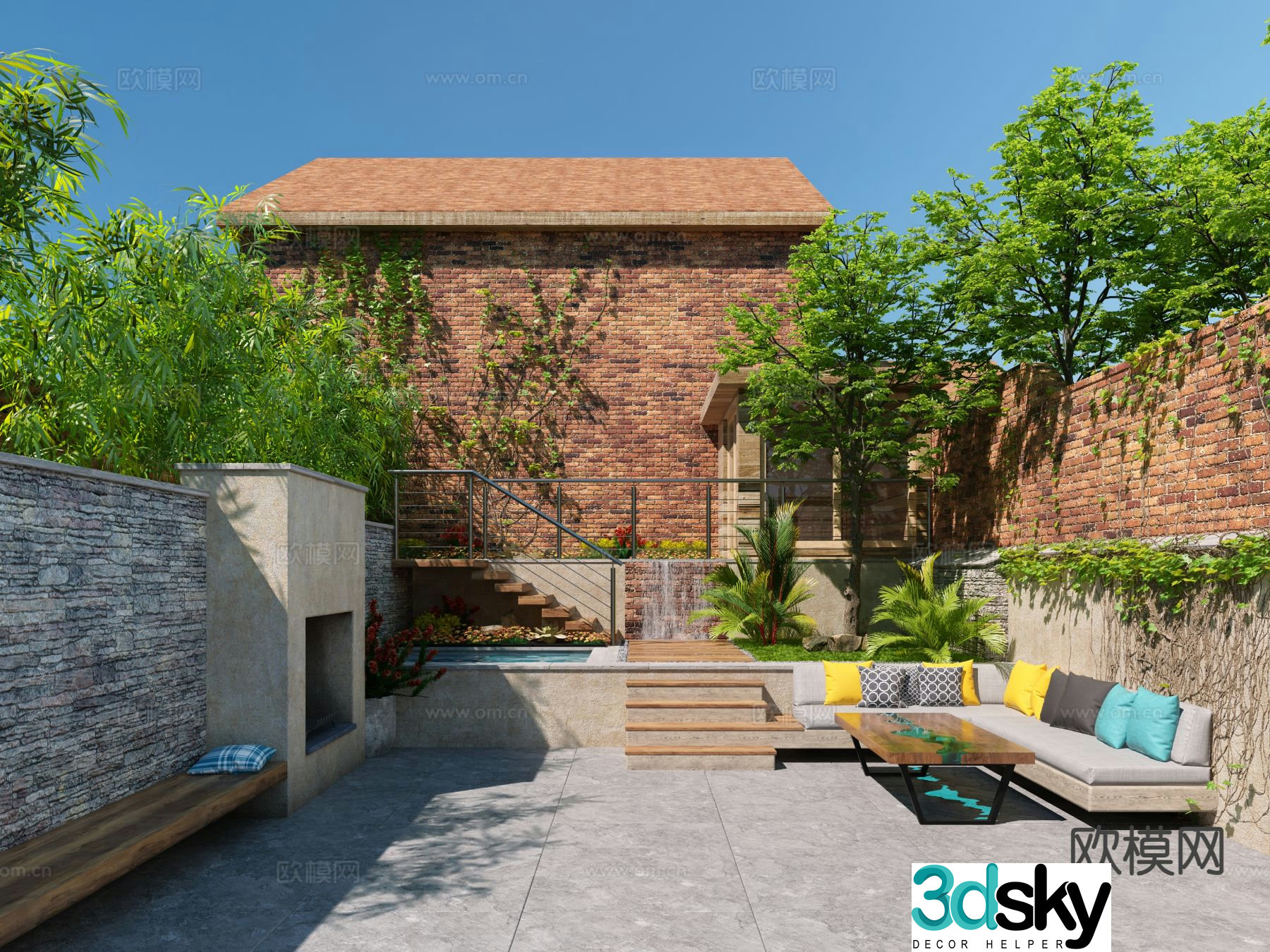 Modern courtyard landscape courtyard 3d model