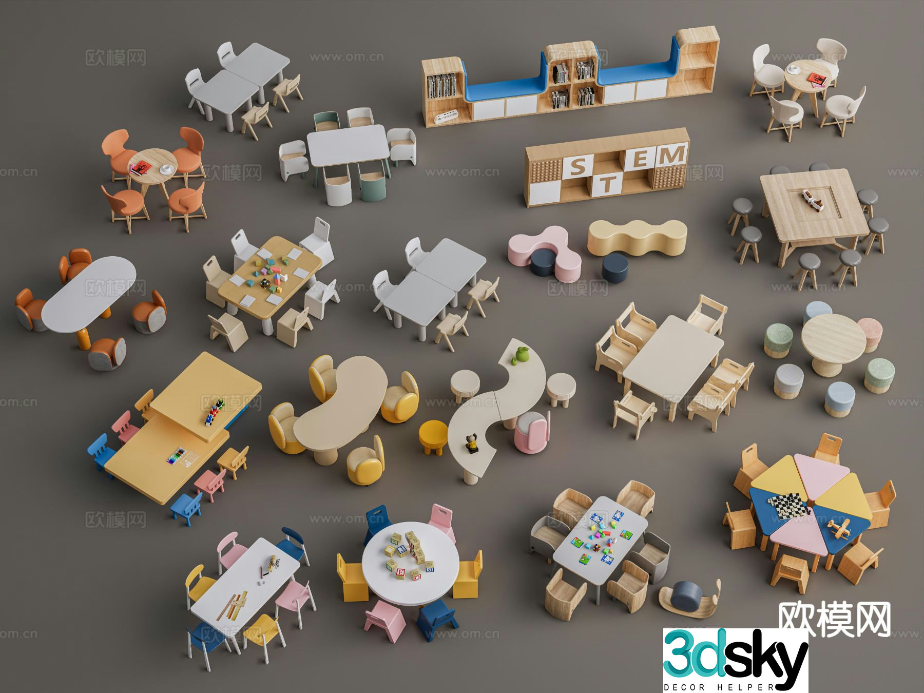 Modern children’s table and chair 3d model