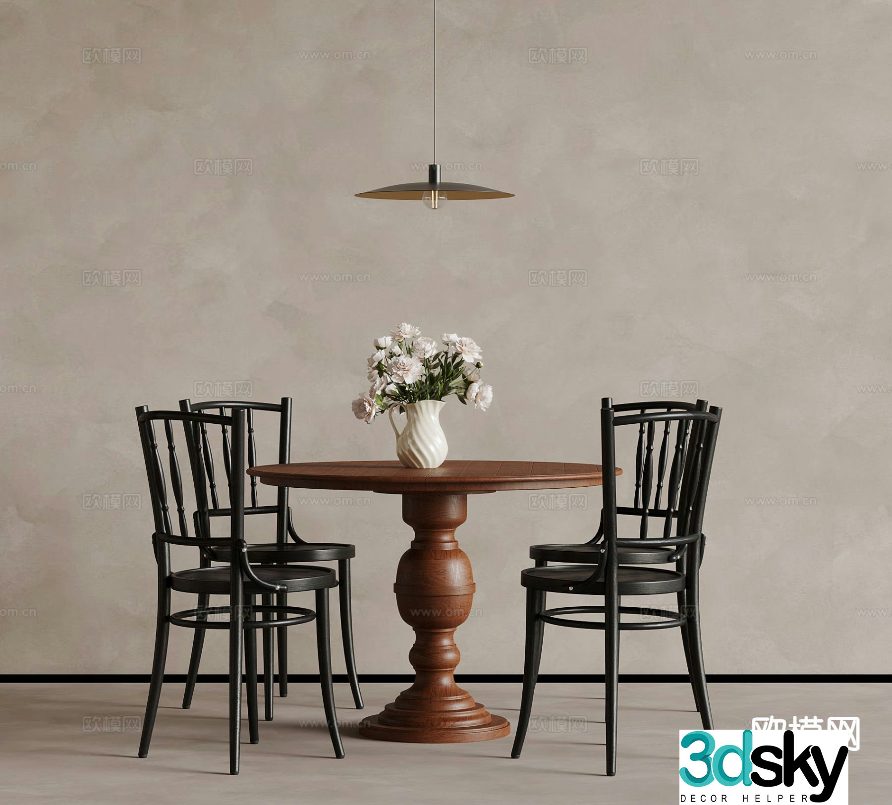 Medium style dining table and chair 3D model