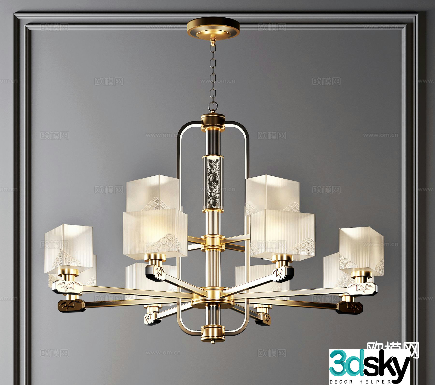 New Chinese style chandelier multi-head chandelier 3d model
