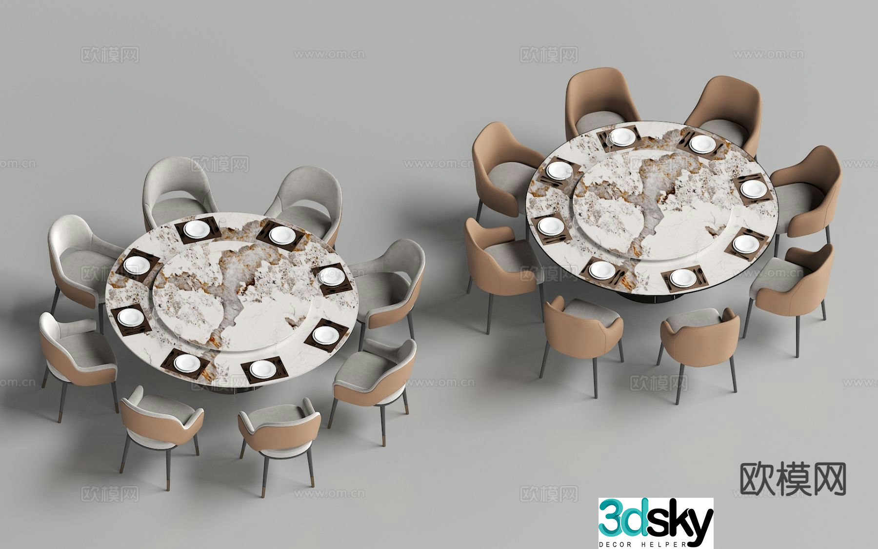 Chinese round dining table and chairs 3d model