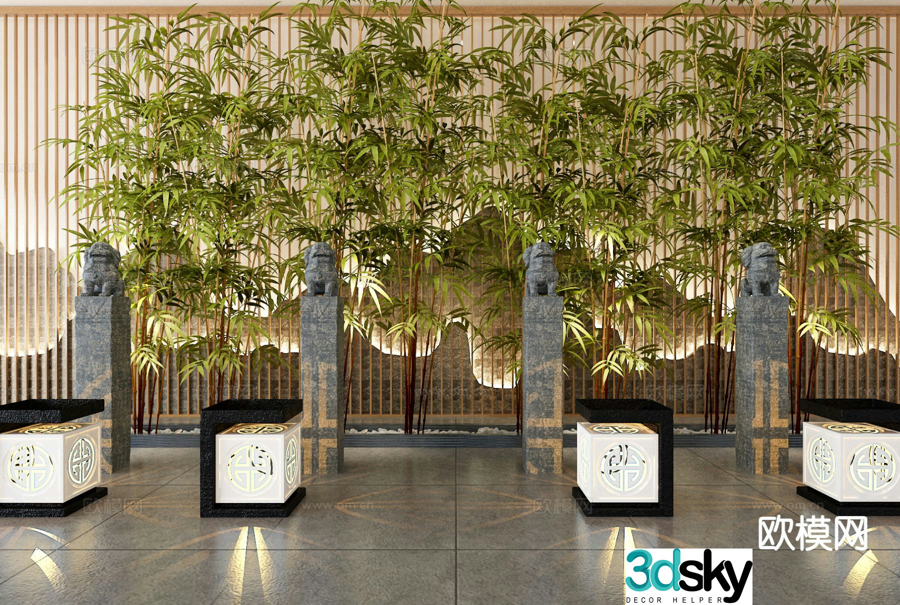 New Chinese style landscape sketch bamboo landscaping 3D model