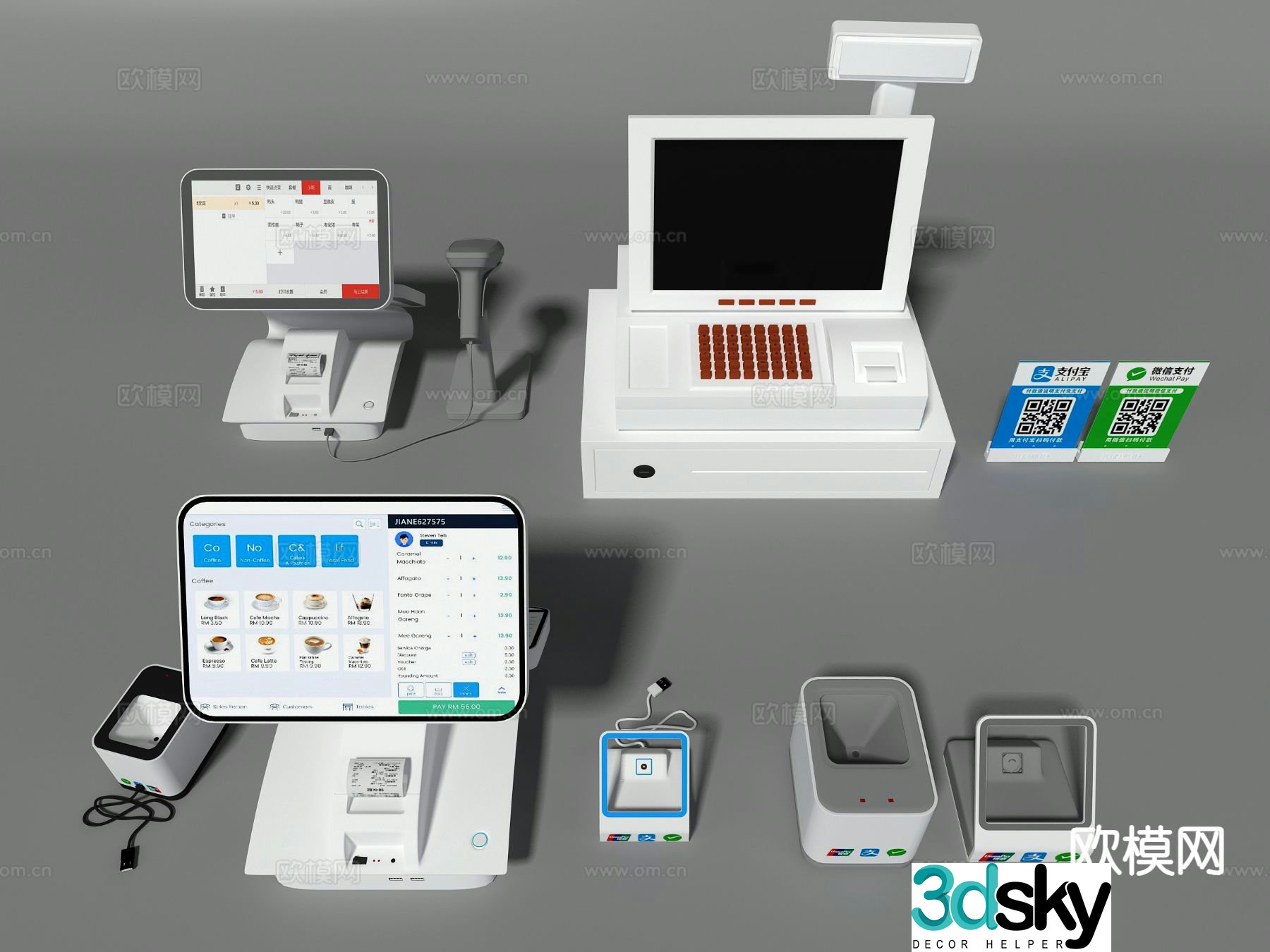 Cash register supplies, cash register, cash register code, cash register computer 3D model