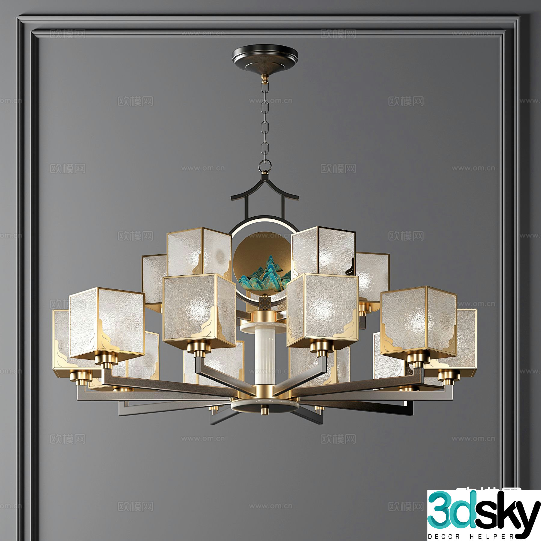 New Chinese style chandelier multi-head chandelier 3d model