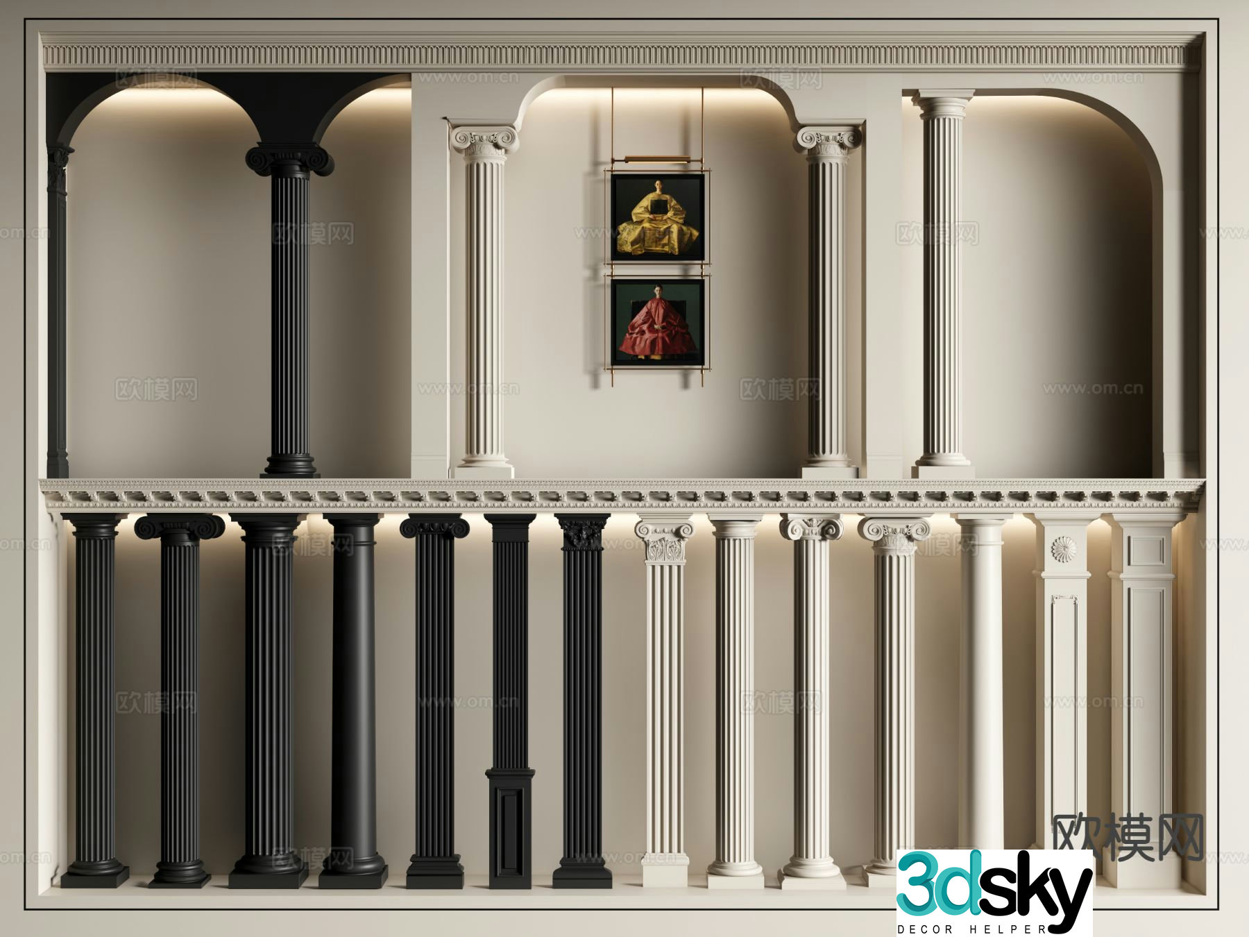 European columns Roman columns plaster columns 3D model