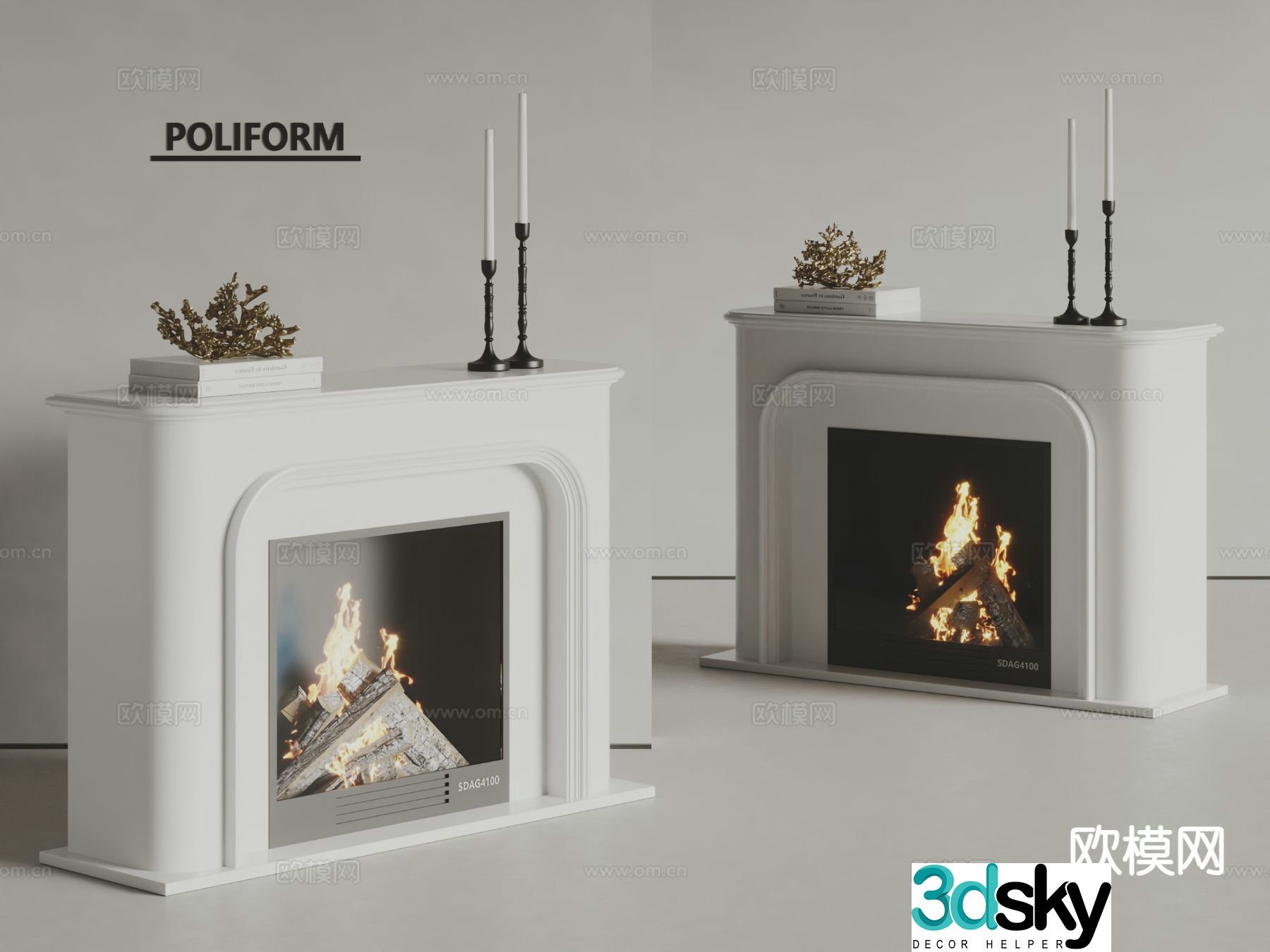 poliform modern fireplace stove 3d model