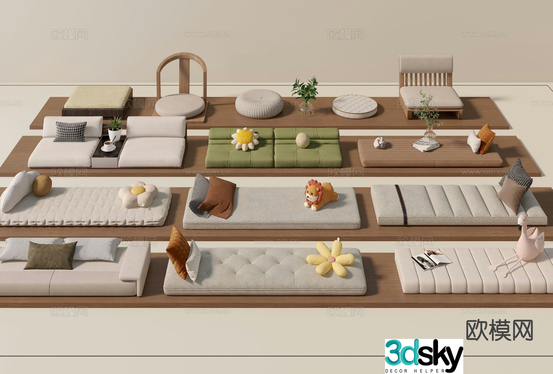 Modern bay window seat cushion 3d model