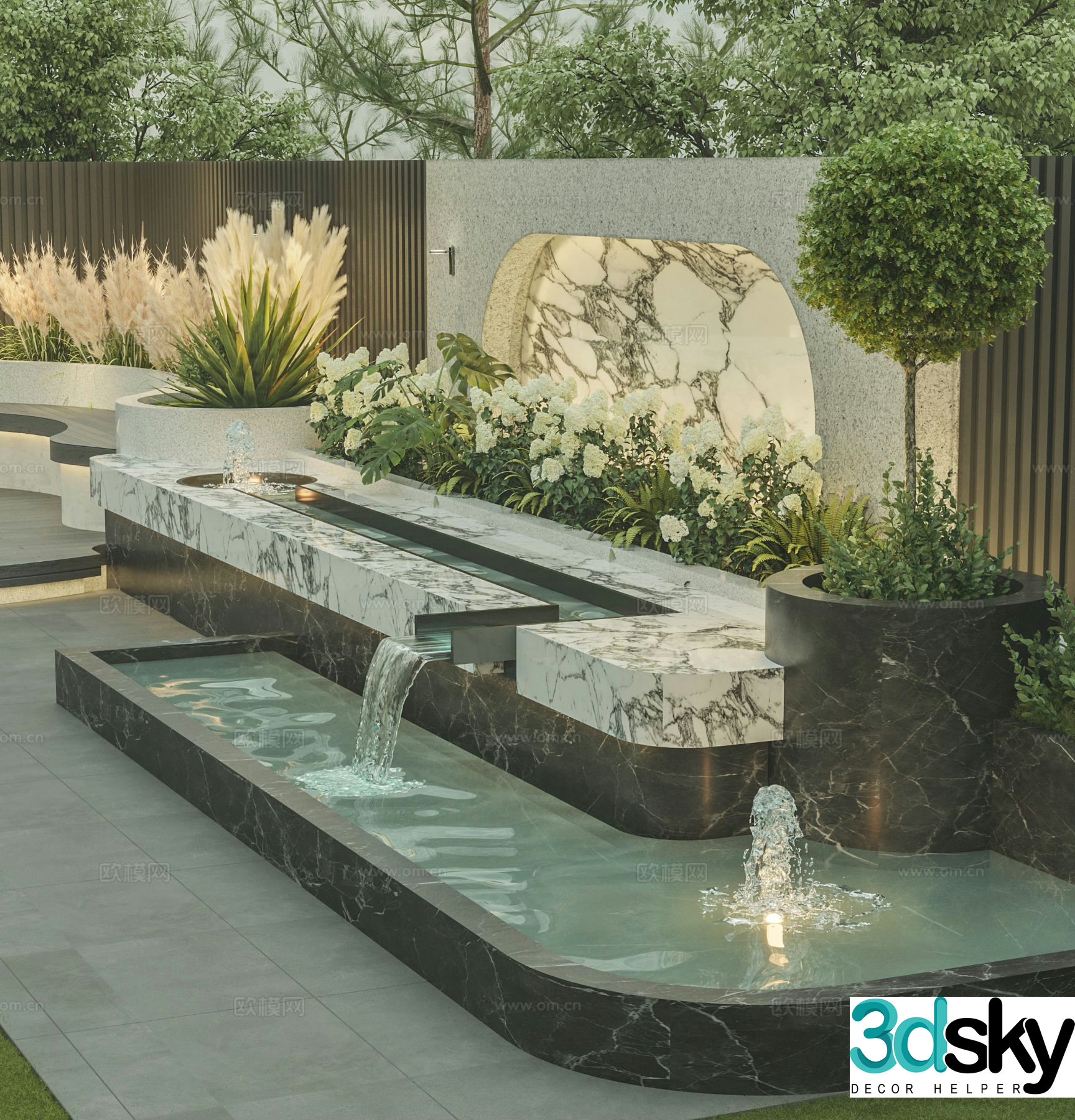 Forest internet celebrity garden pool water feature 3d model