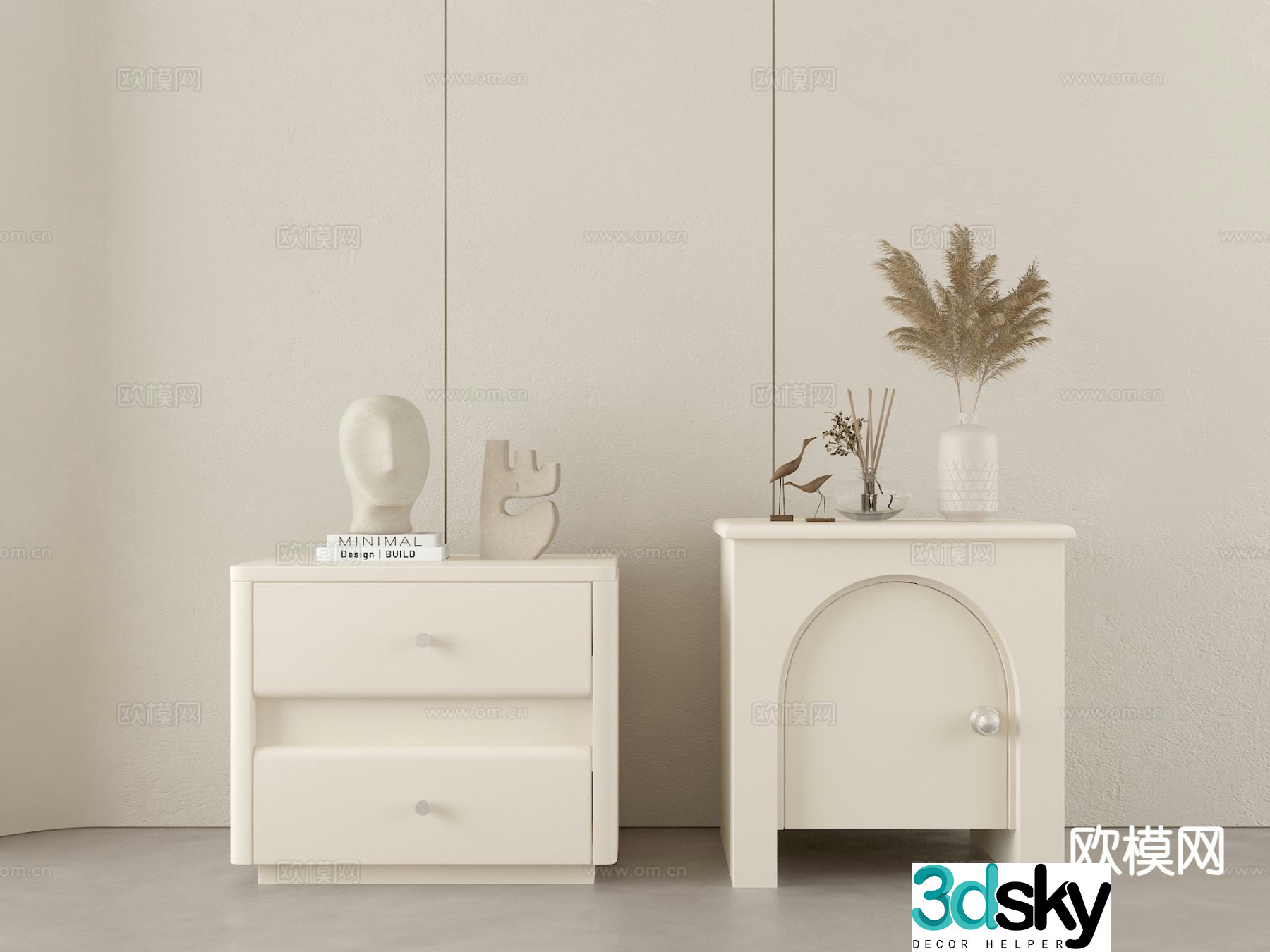 Creamy wind bedside table 3d model