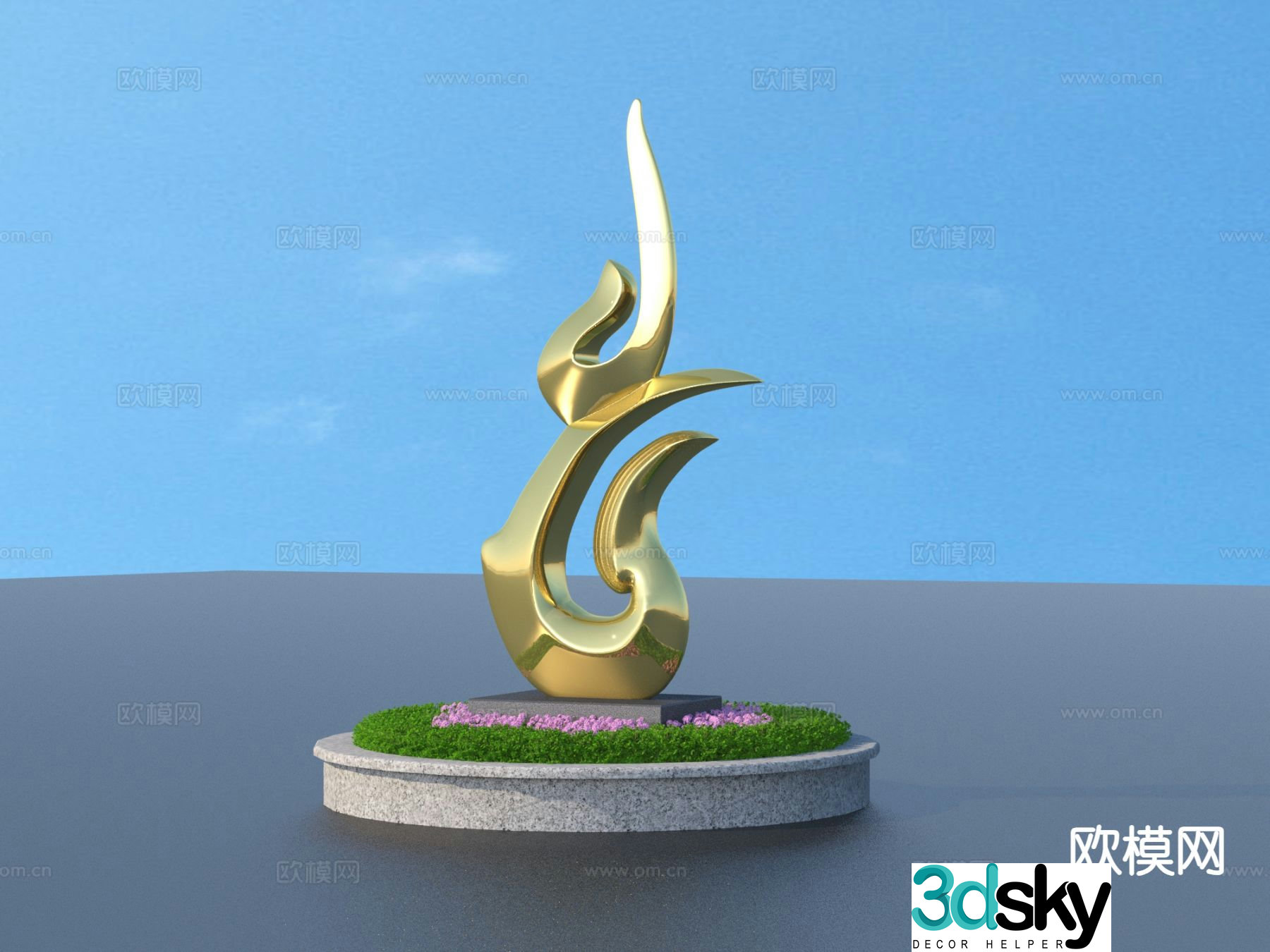 Flower pond chair landscape sketch 3d model