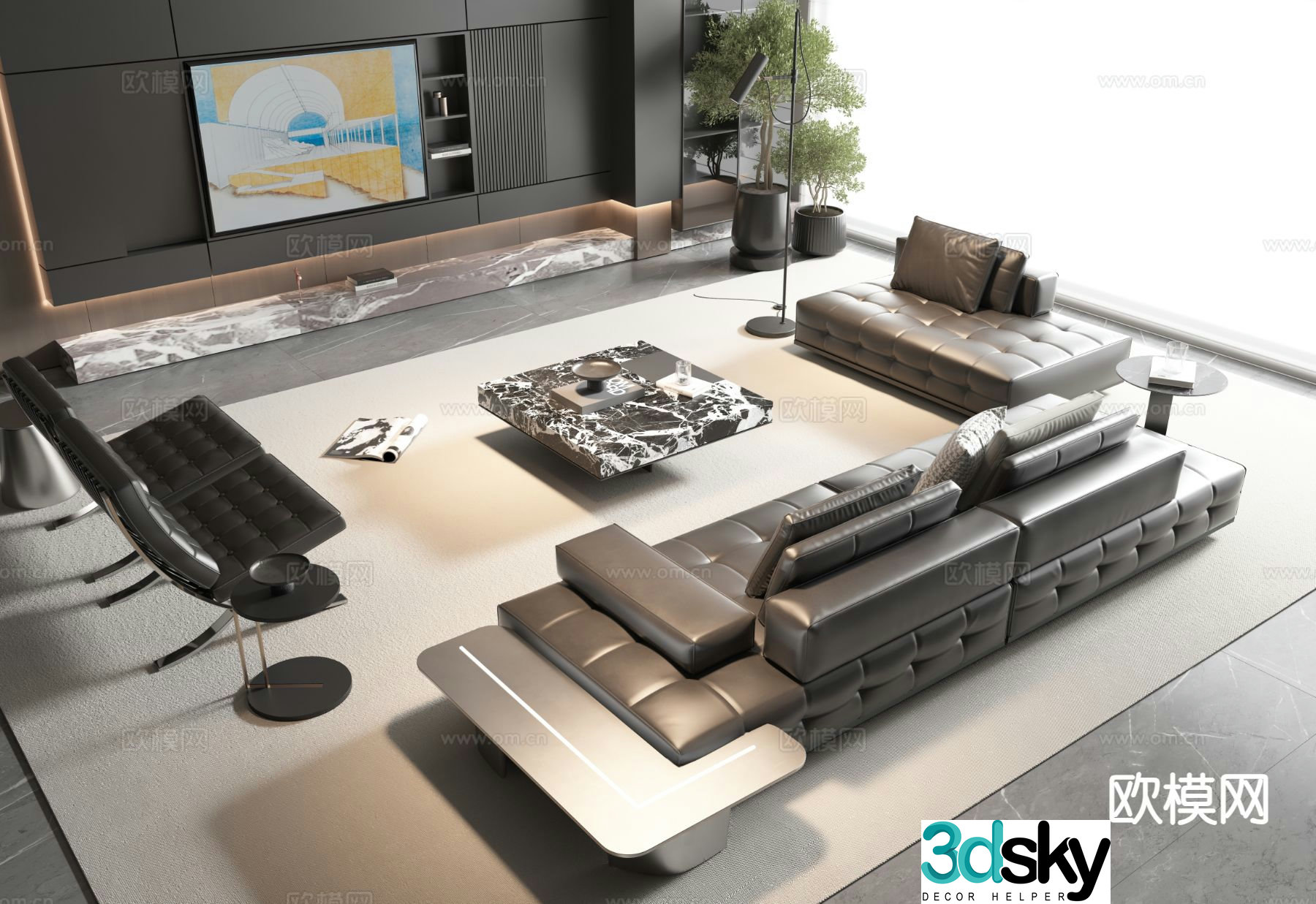 Modern modular sofa leather sofa 3d model