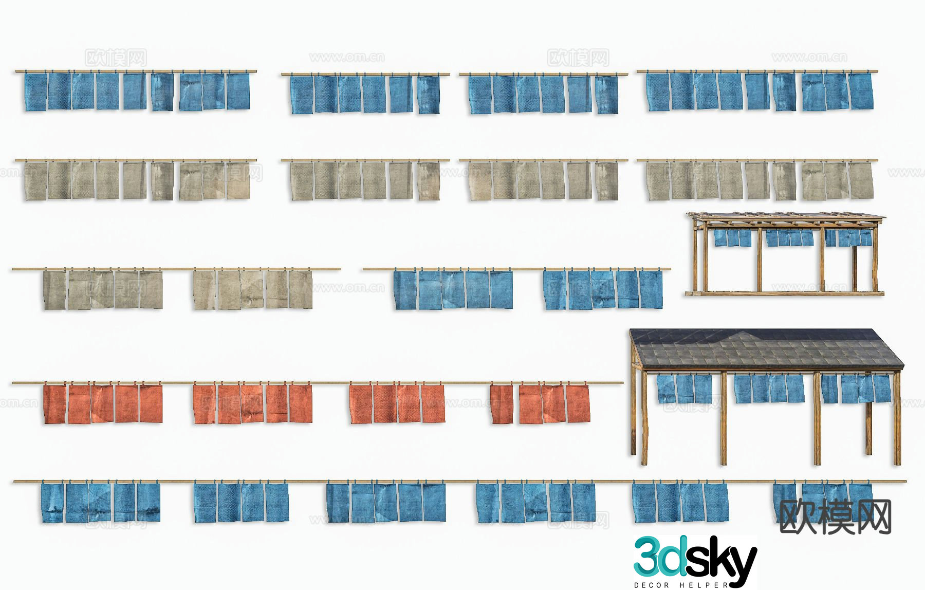 Chinese folk sketches weaving dyeing and drying 3D model