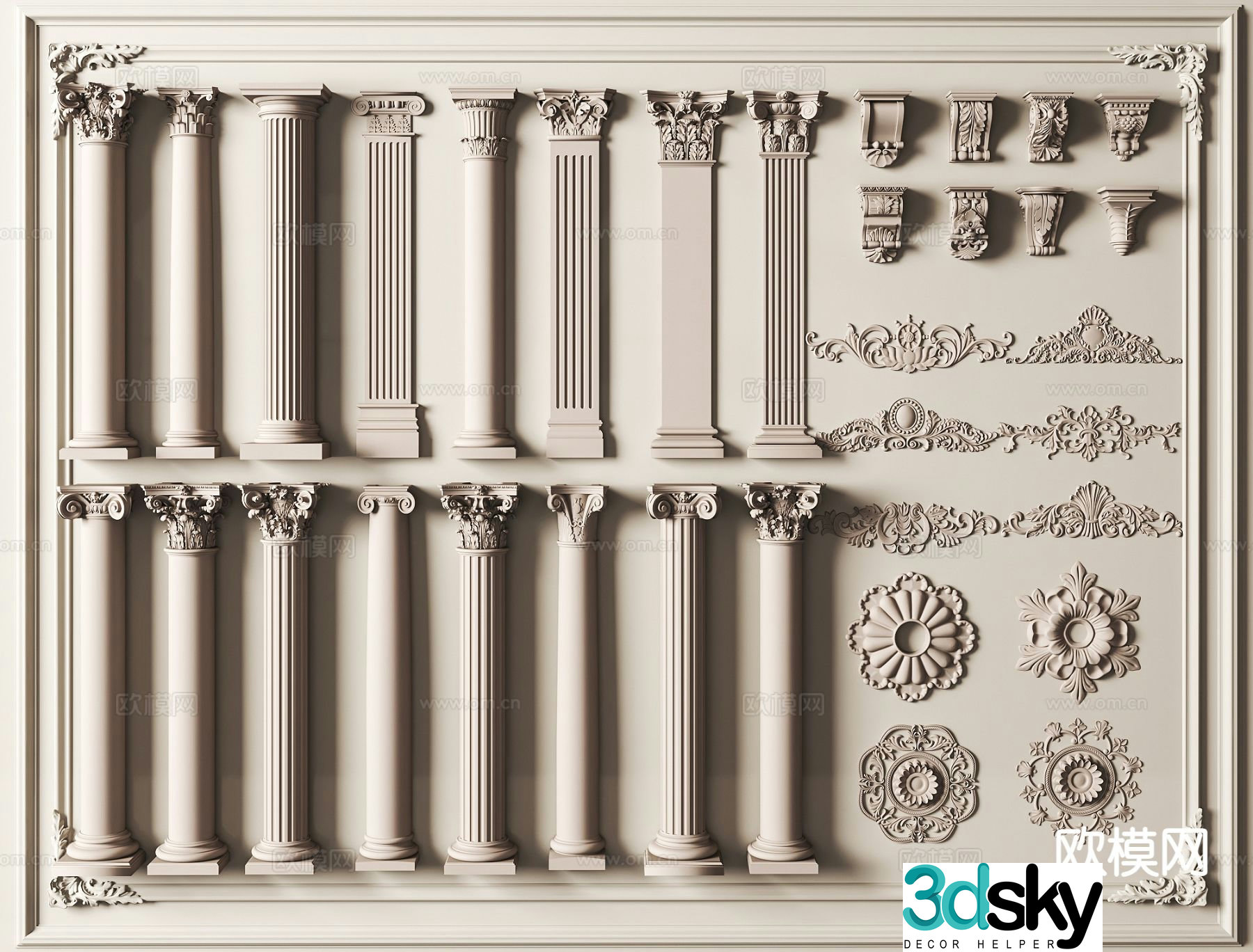 French column Roman column lamp plate gypsum column villa door column 3d model