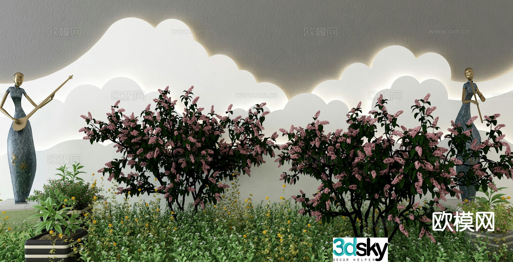 Modern green plant landscaping landscape sketch 3D model