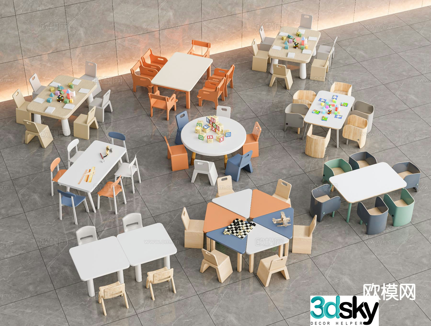 Modern children’s table and chair 3d model