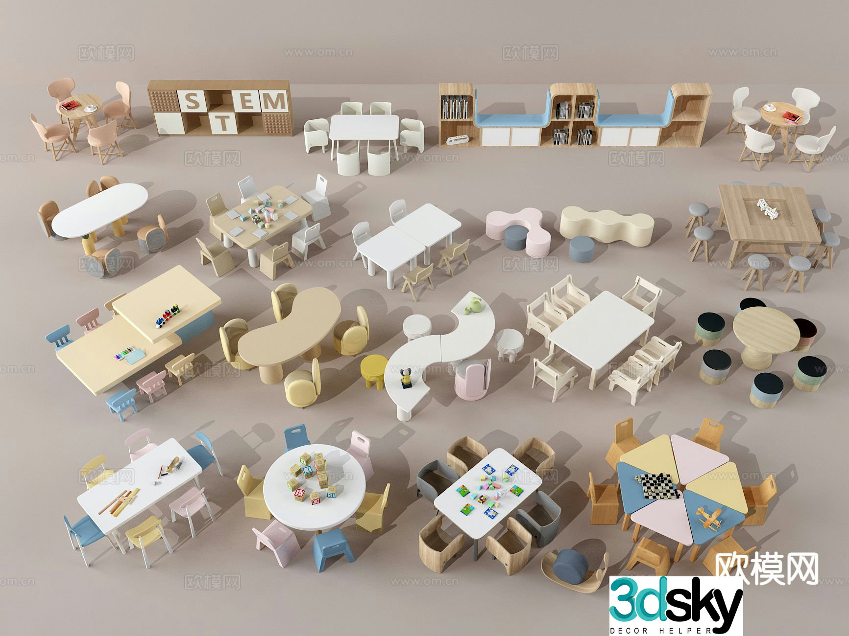 Modern children’s table and chair 3d model