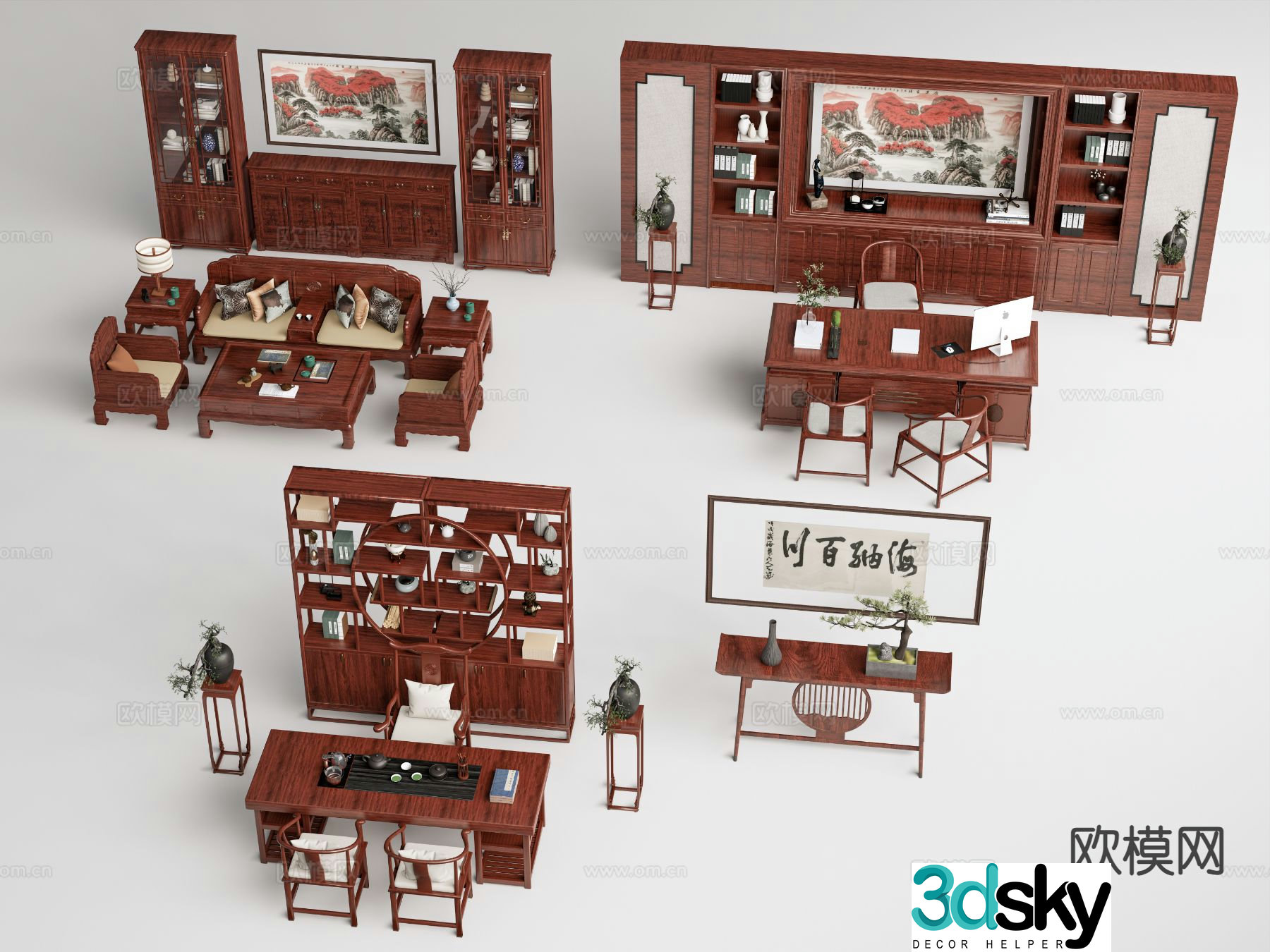 Chinese style manager office desk and chair 3d model