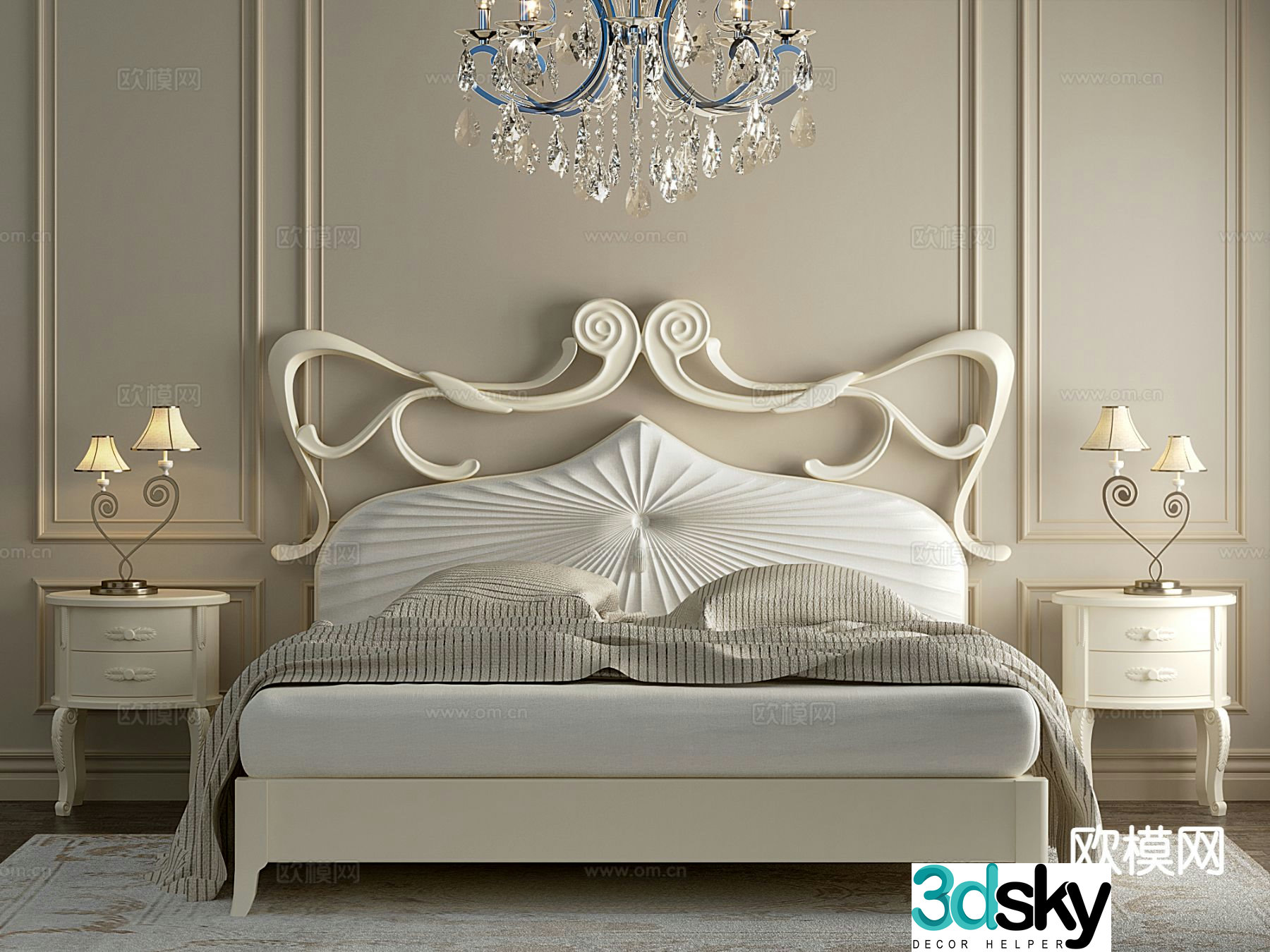 European double bed 3d model